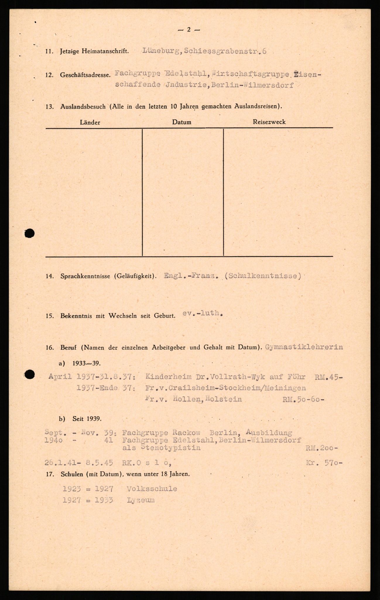 Forsvaret, Forsvarets overkommando II, AV/RA-RAFA-3915/D/Db/L0034: CI Questionaires. Tyske okkupasjonsstyrker i Norge. Tyskere., 1945-1946, p. 280