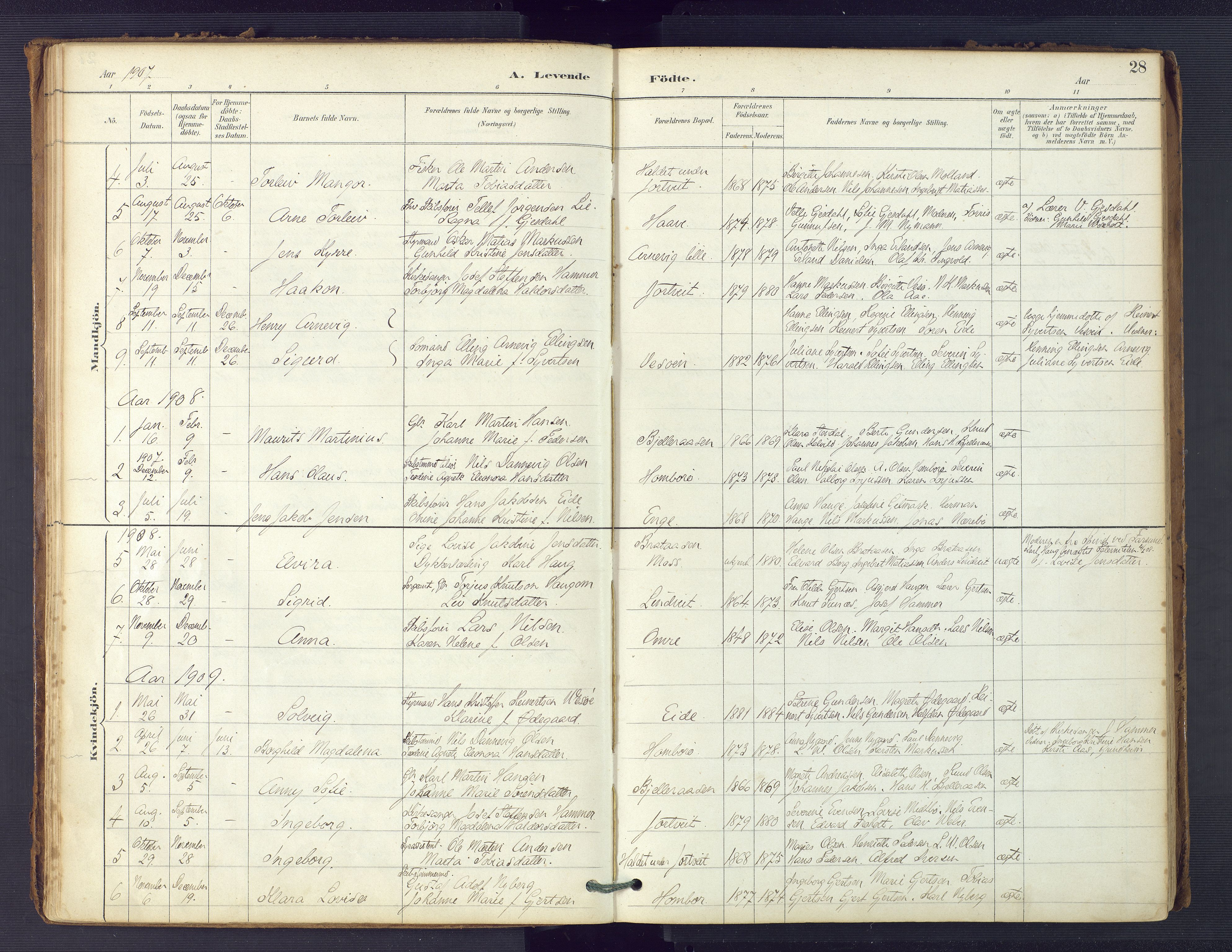 Hommedal sokneprestkontor, SAK/1111-0023/F/Fa/Faa/L0003: Parish register (official) no. A 3, 1885-1916, p. 28