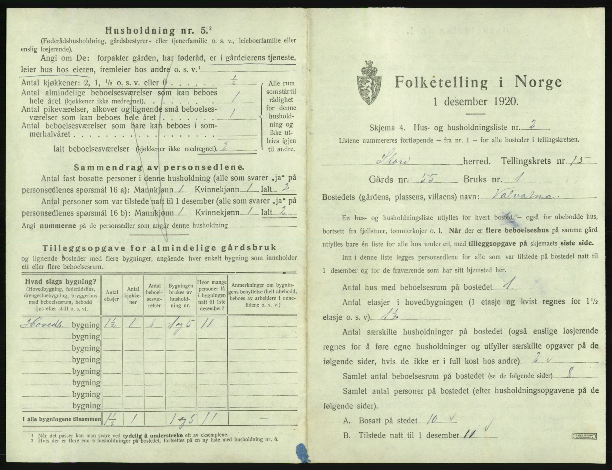 SAB, 1920 census for Stord, 1920, p. 1033