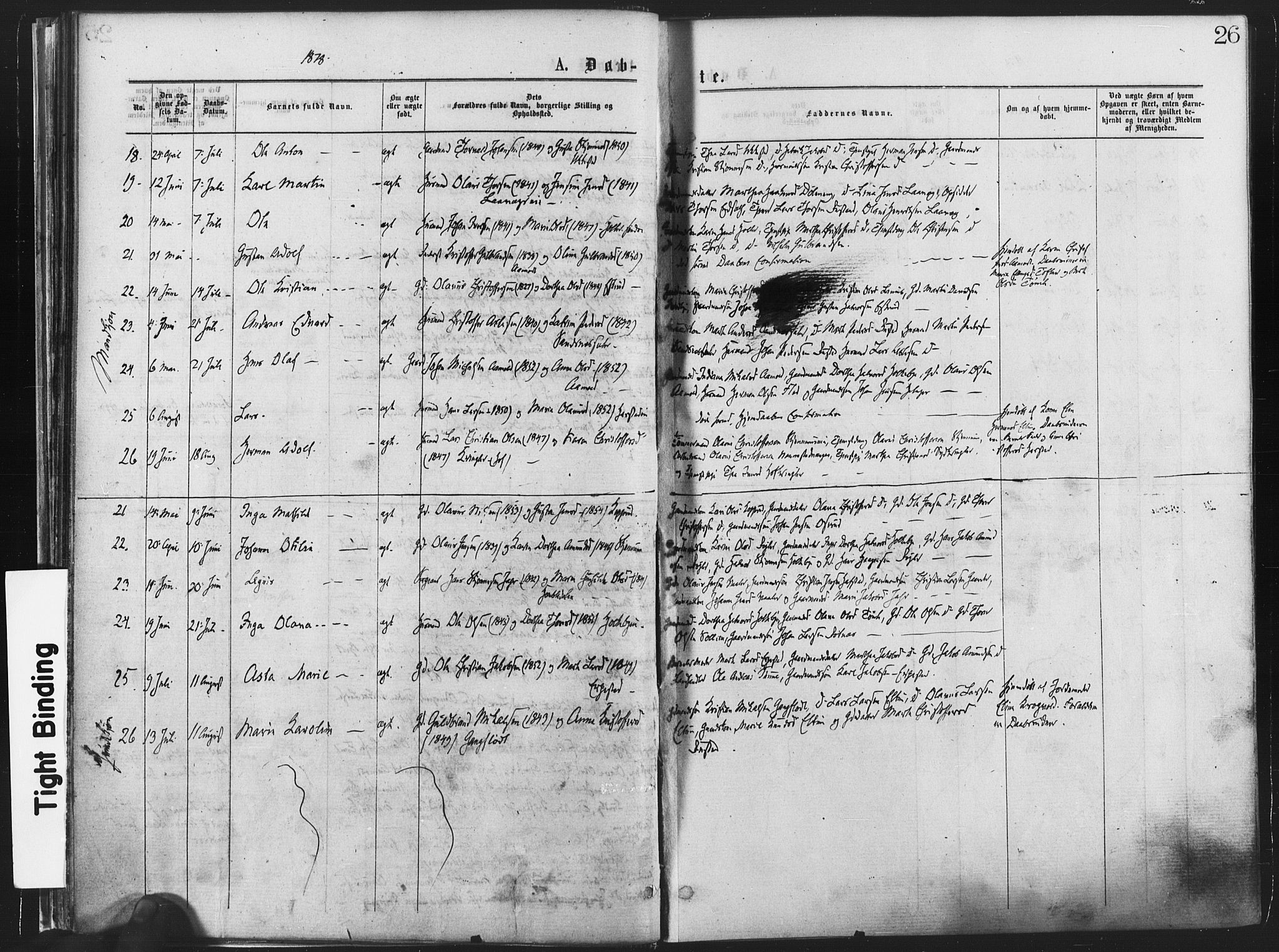 Nannestad prestekontor Kirkebøker, AV/SAO-A-10414a/F/Fa/L0013: Parish register (official) no. I 13, 1873-1880, p. 26