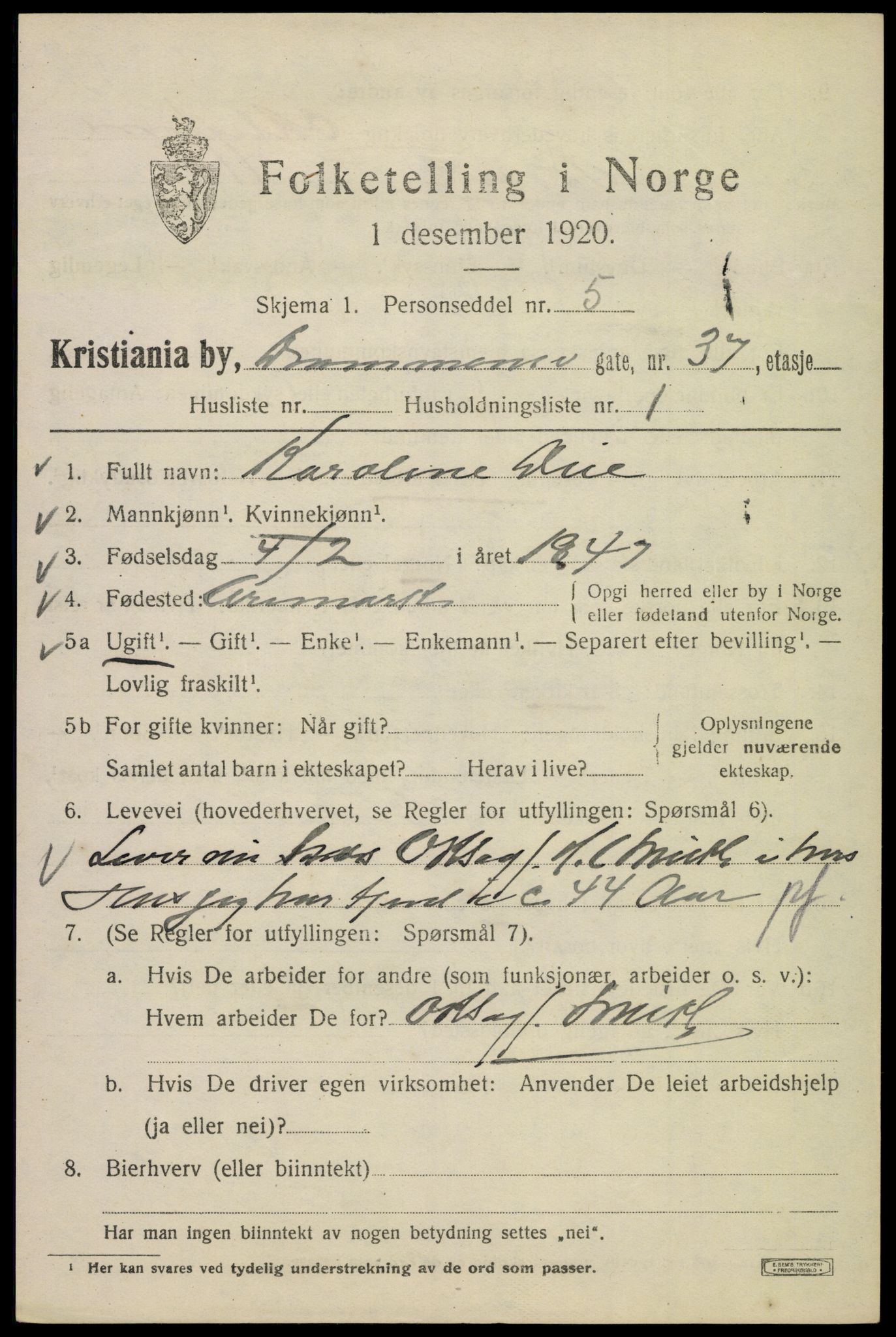 SAO, 1920 census for Kristiania, 1920, p. 201547