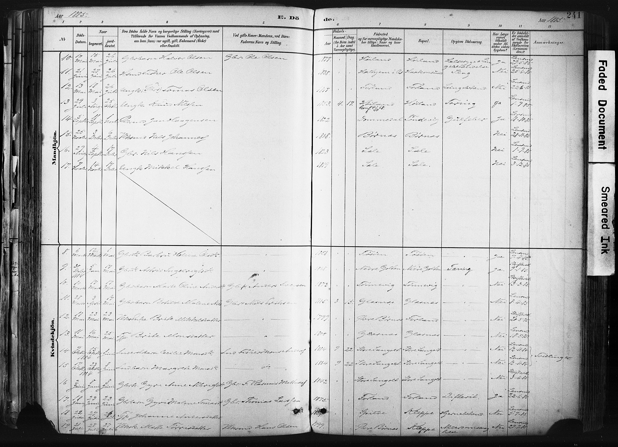 Sund sokneprestembete, AV/SAB-A-99930: Parish register (official) no. B 1, 1882-1907, p. 241