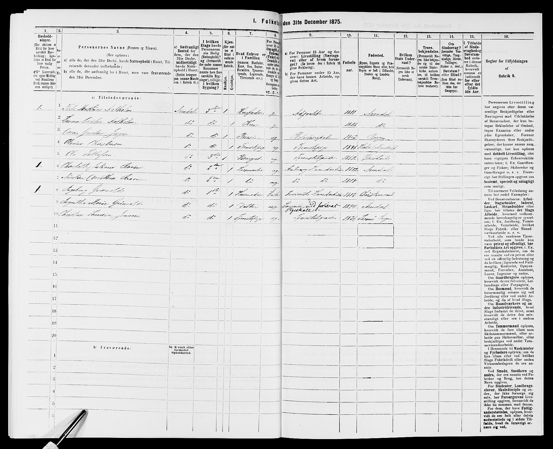 SAK, 1875 census for 0903P Arendal, 1875, p. 757