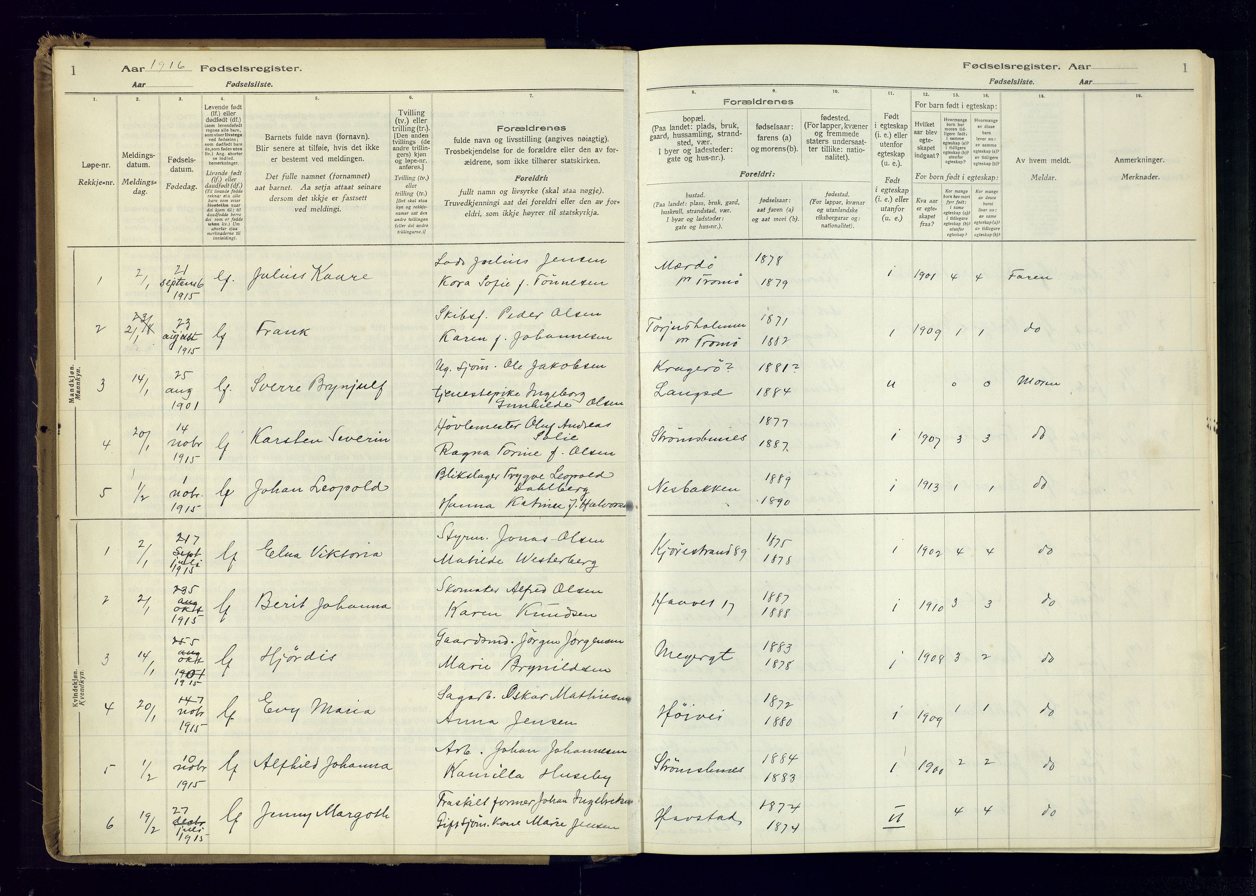 Barbu sokneprestkontor, SAK/1111-0003/J/Ja/L0001: Birth register no. A-VIII-1, 1916-1937, p. 1