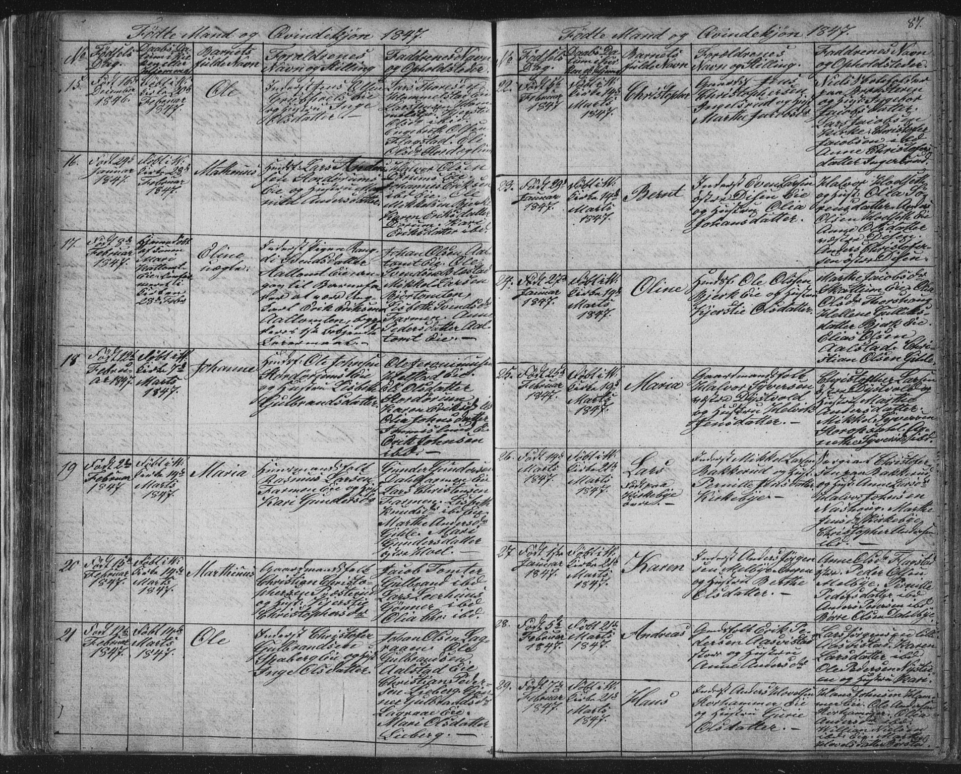 Vang prestekontor, Hedmark, AV/SAH-PREST-008/H/Ha/Hab/L0008: Parish register (copy) no. 8, 1832-1854, p. 87