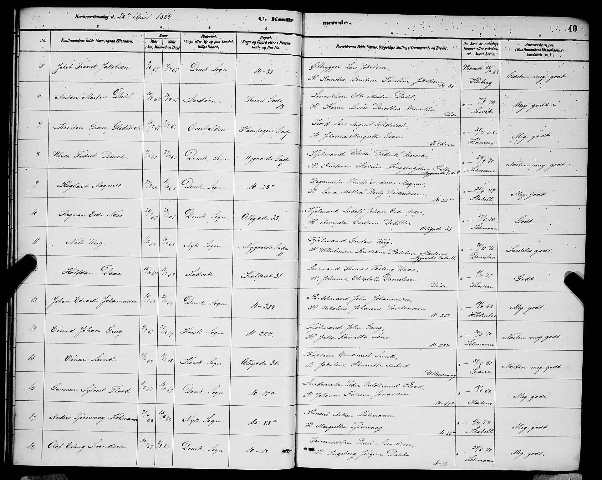 Domkirken sokneprestembete, SAB/A-74801/H/Hab/L0024: Parish register (copy) no. C 4, 1880-1899, p. 40