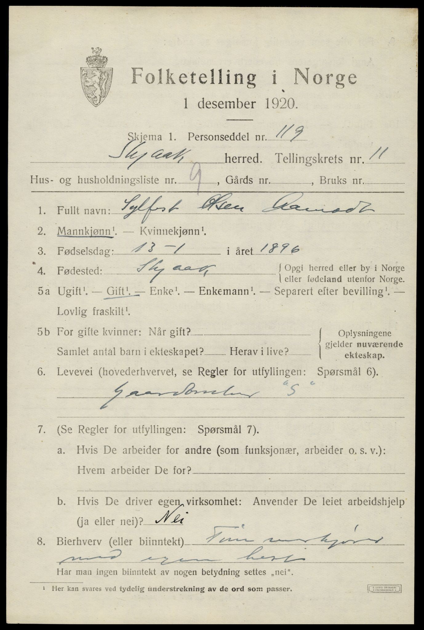 SAH, 1920 census for Skjåk, 1920, p. 5170