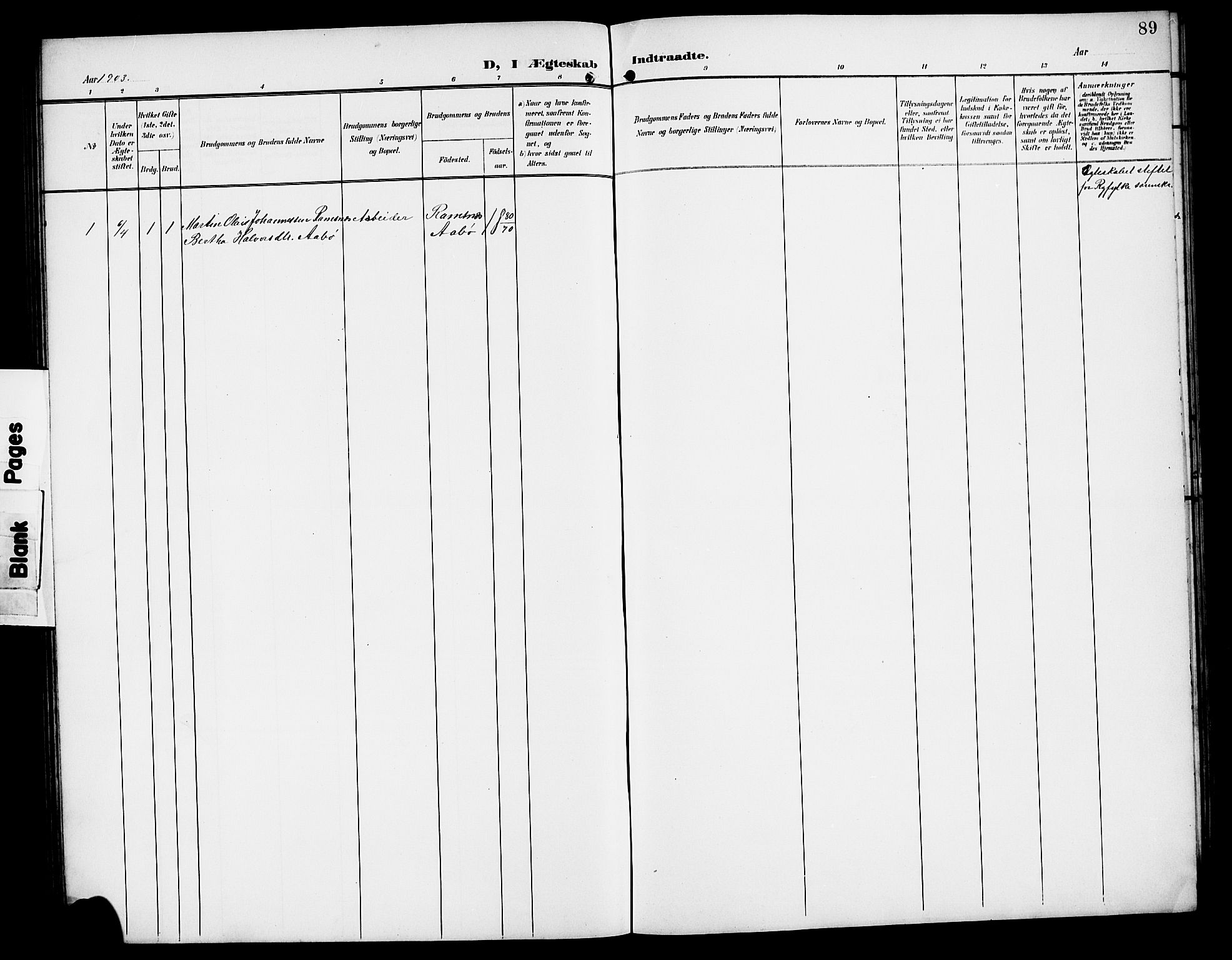 Sand sokneprestkontor, AV/SAST-A-101848/01/IV/L0004: Parish register (copy) no. B 4, 1903-1927, p. 89