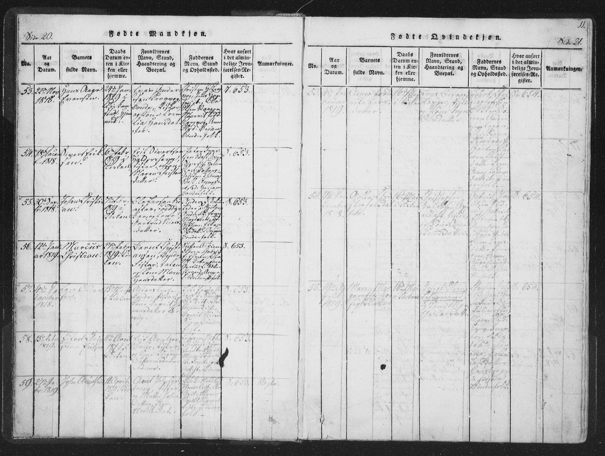 Ministerialprotokoller, klokkerbøker og fødselsregistre - Sør-Trøndelag, AV/SAT-A-1456/659/L0734: Parish register (official) no. 659A04, 1818-1825, p. 20-21