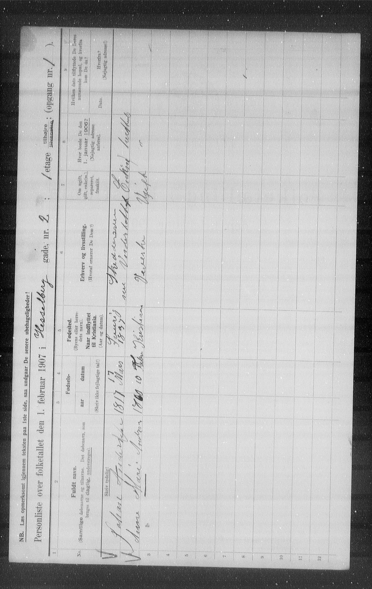 OBA, Municipal Census 1907 for Kristiania, 1907, p. 20492