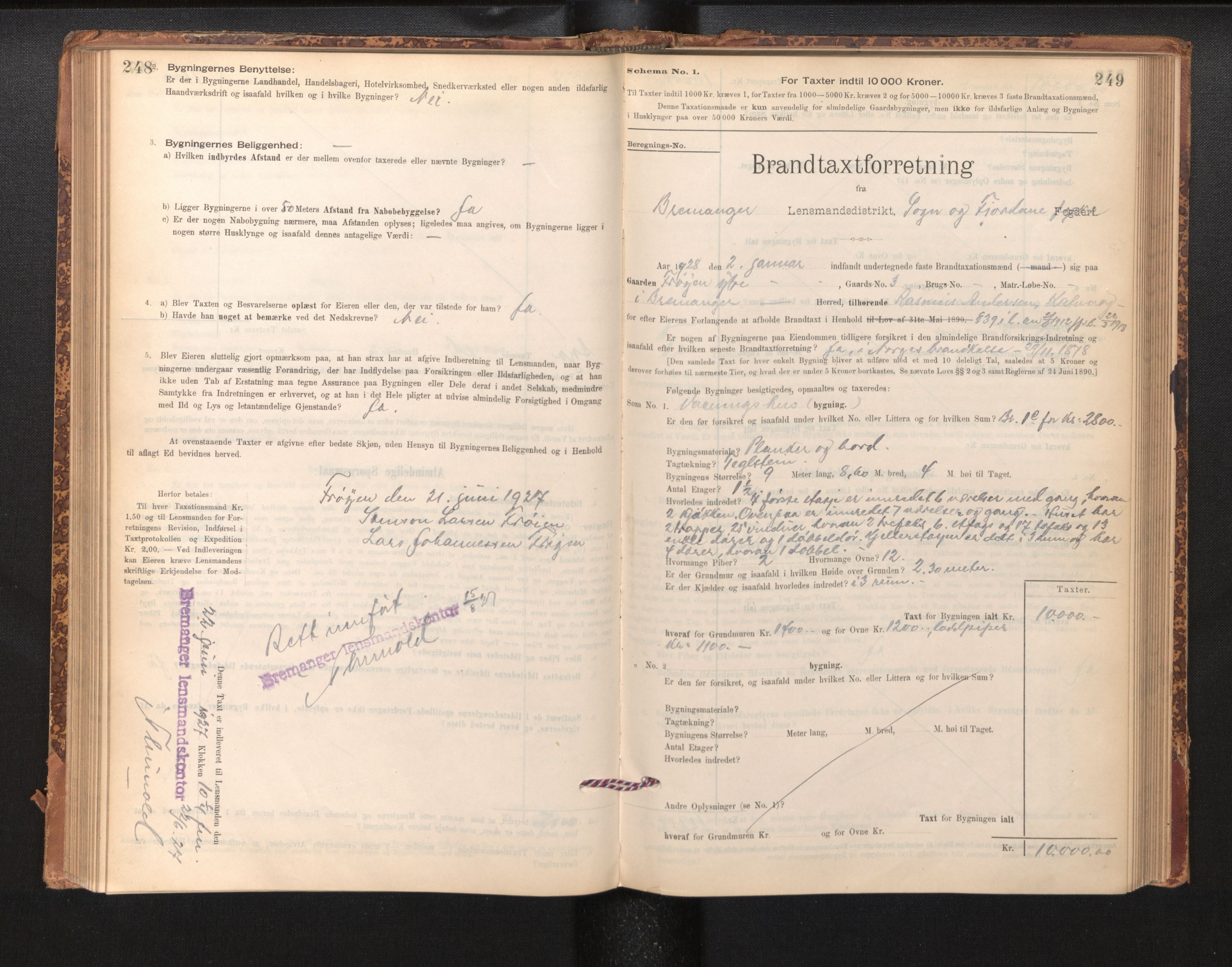 Lensmannen i Bremanger, SAB/A-26701/0012/L0007: Branntakstprotokoll, skjematakst, 1895-1936, p. 248-249