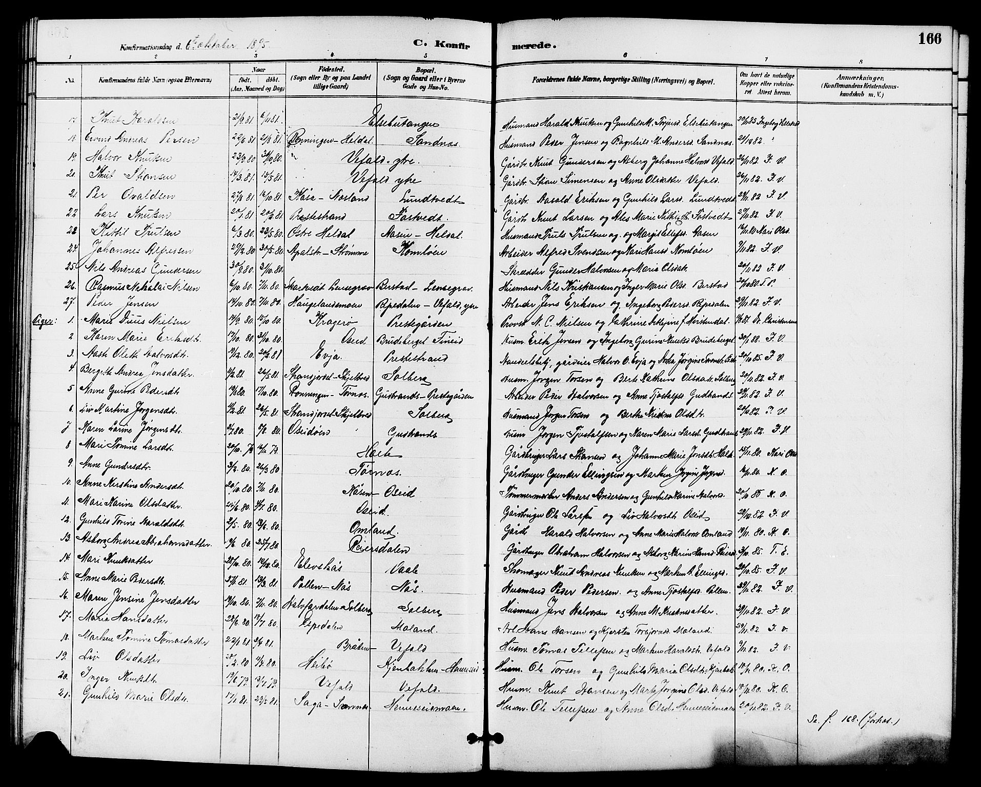 Drangedal kirkebøker, SAKO/A-258/G/Ga/L0003: Parish register (copy) no. I 3, 1887-1906, p. 166