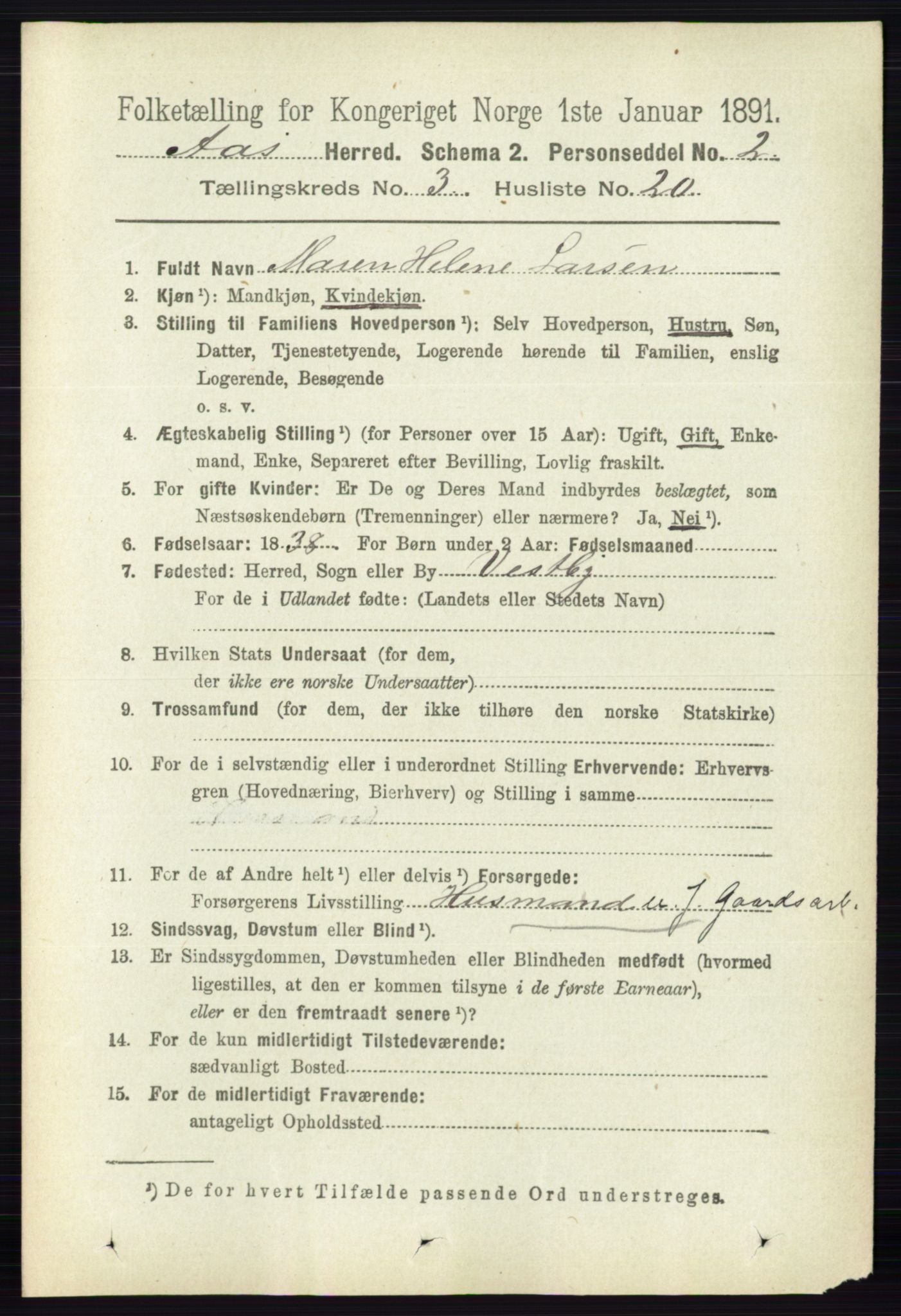 RA, 1891 census for 0214 Ås, 1891, p. 2256