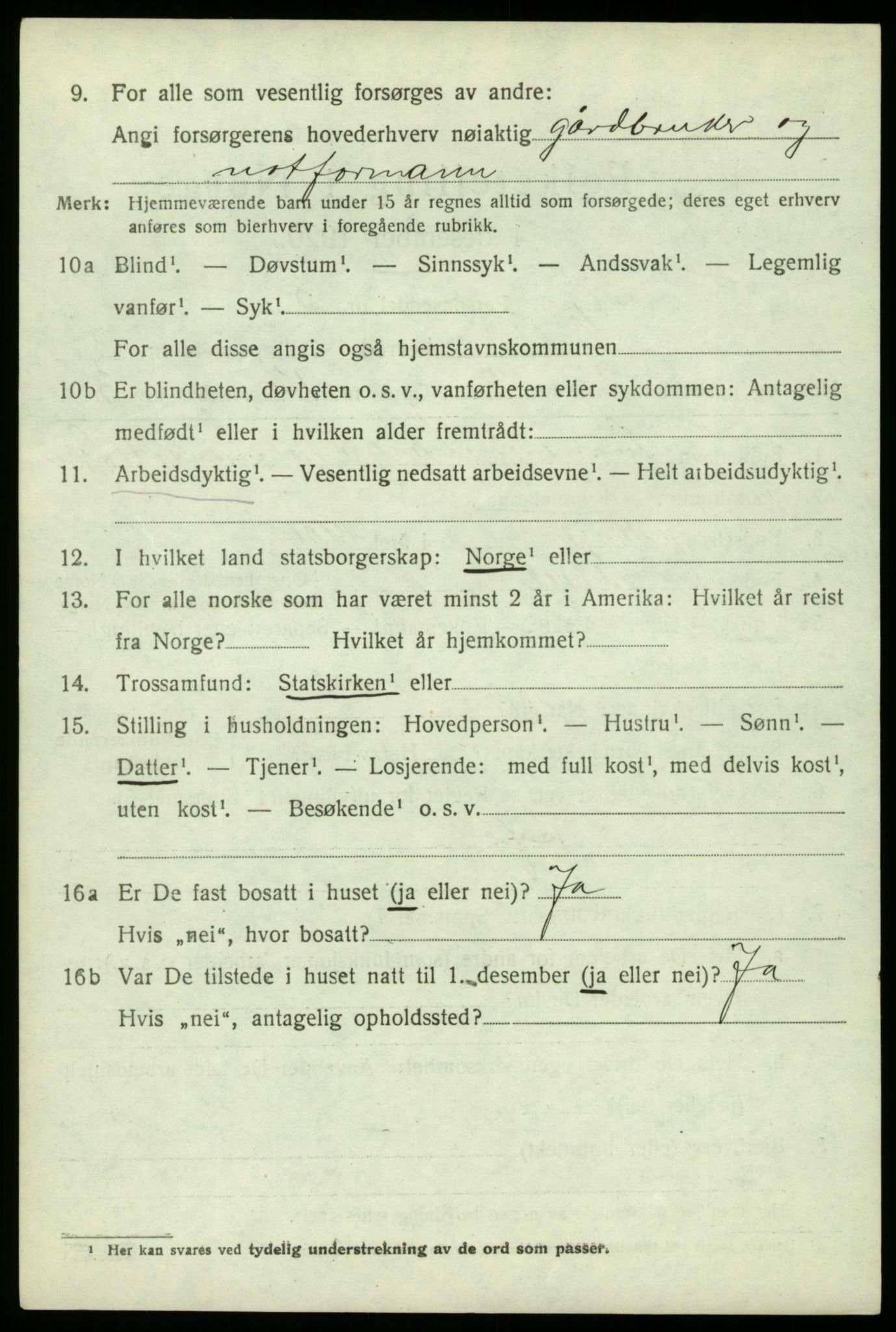 SAB, 1920 census for Fjell, 1920, p. 2975