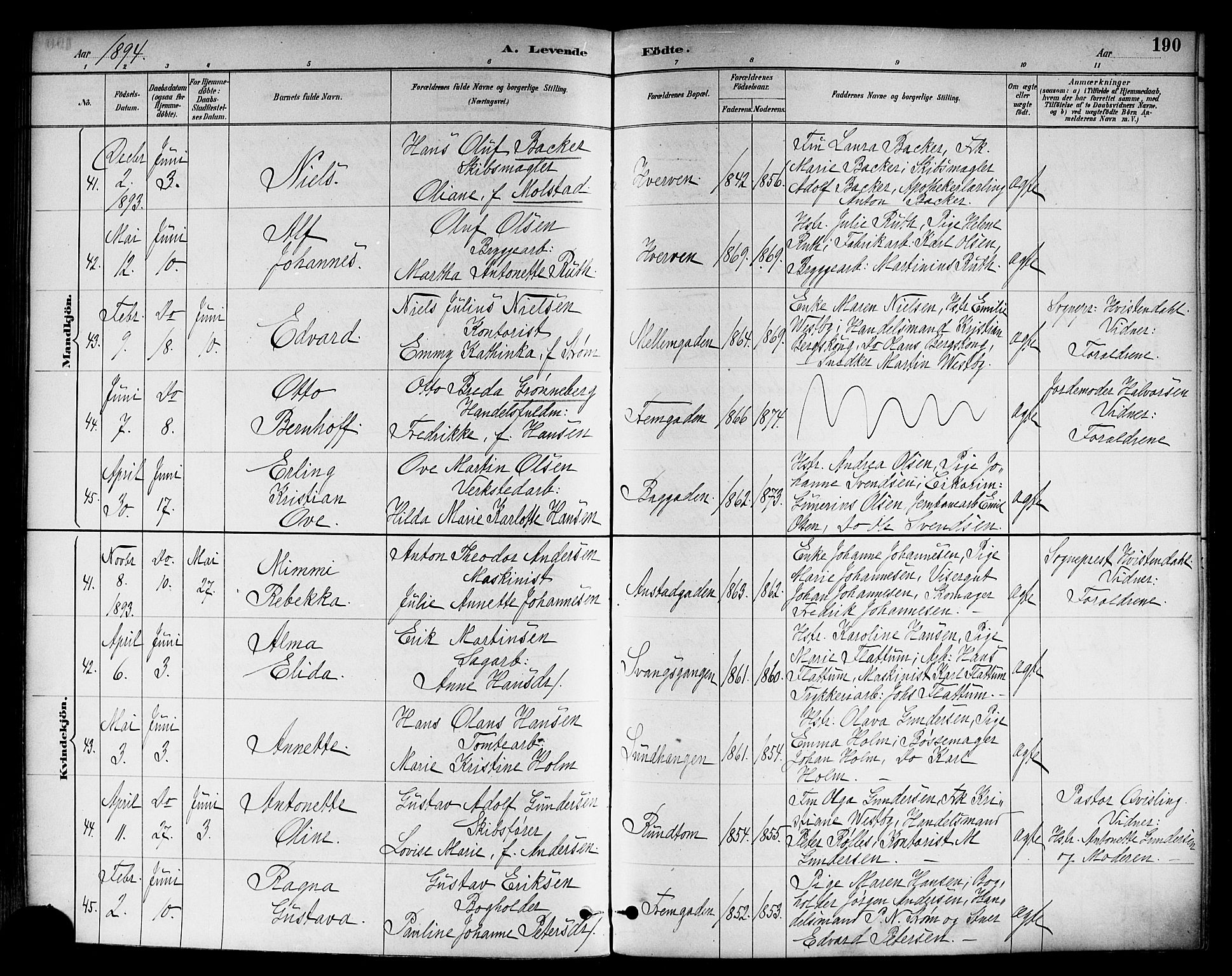 Strømsø kirkebøker, SAKO/A-246/F/Fa/L0023: Parish register (official) no. I 23, 1885-1894, p. 190