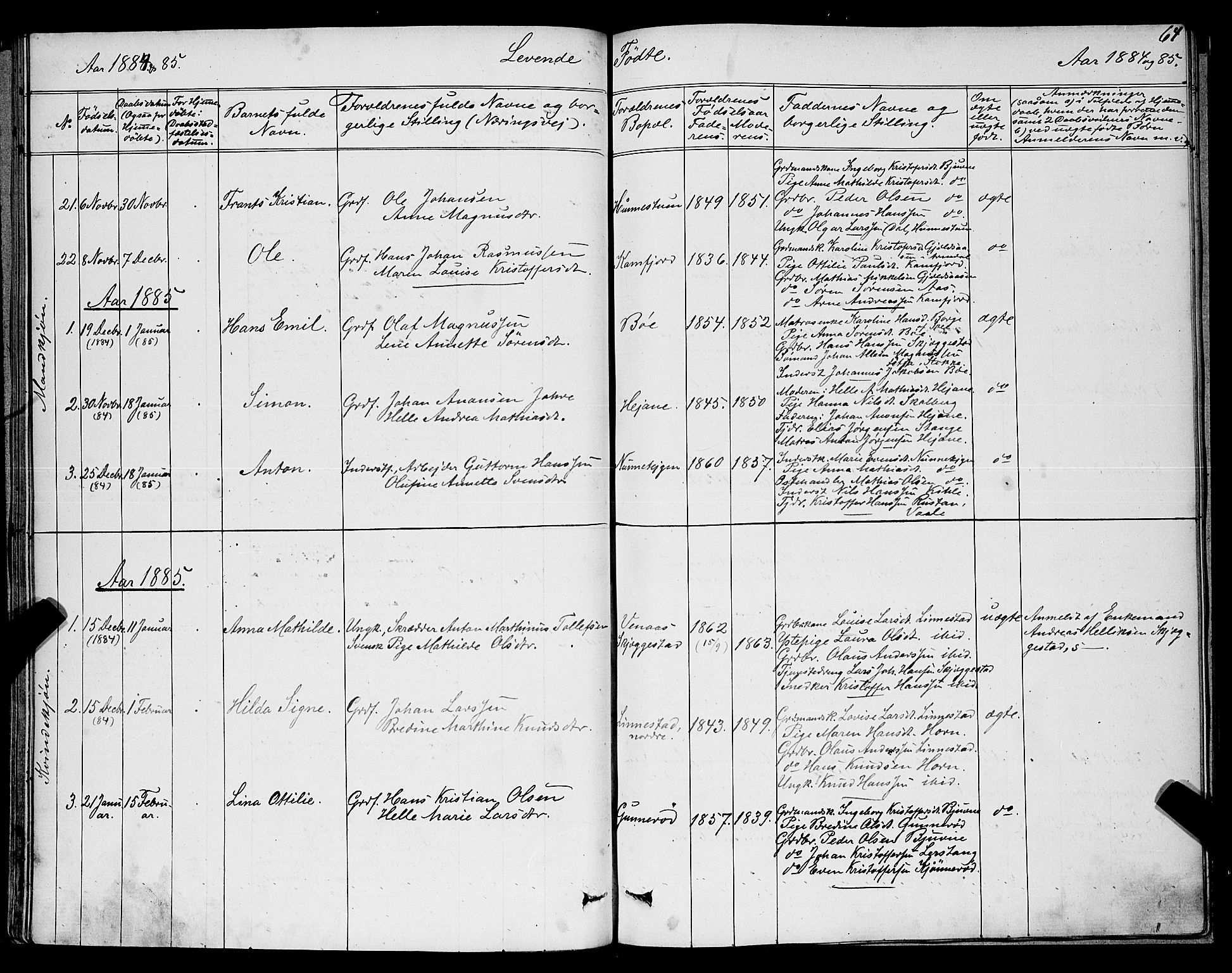 Ramnes kirkebøker, SAKO/A-314/G/Ga/L0003: Parish register (copy) no. I 3, 1870-1896, p. 64