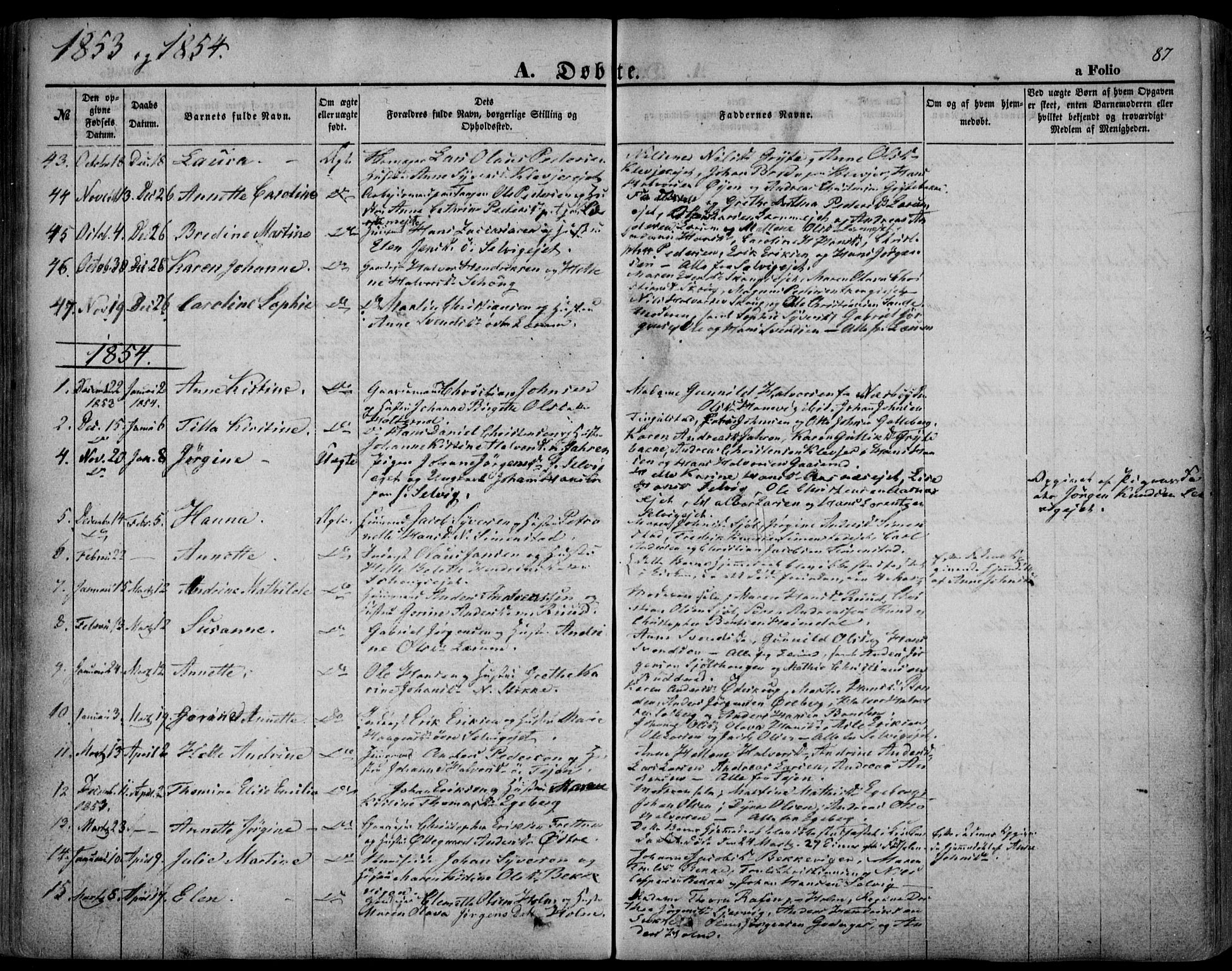 Sande Kirkebøker, AV/SAKO-A-53/F/Fa/L0004: Parish register (official) no. 4, 1847-1864, p. 87