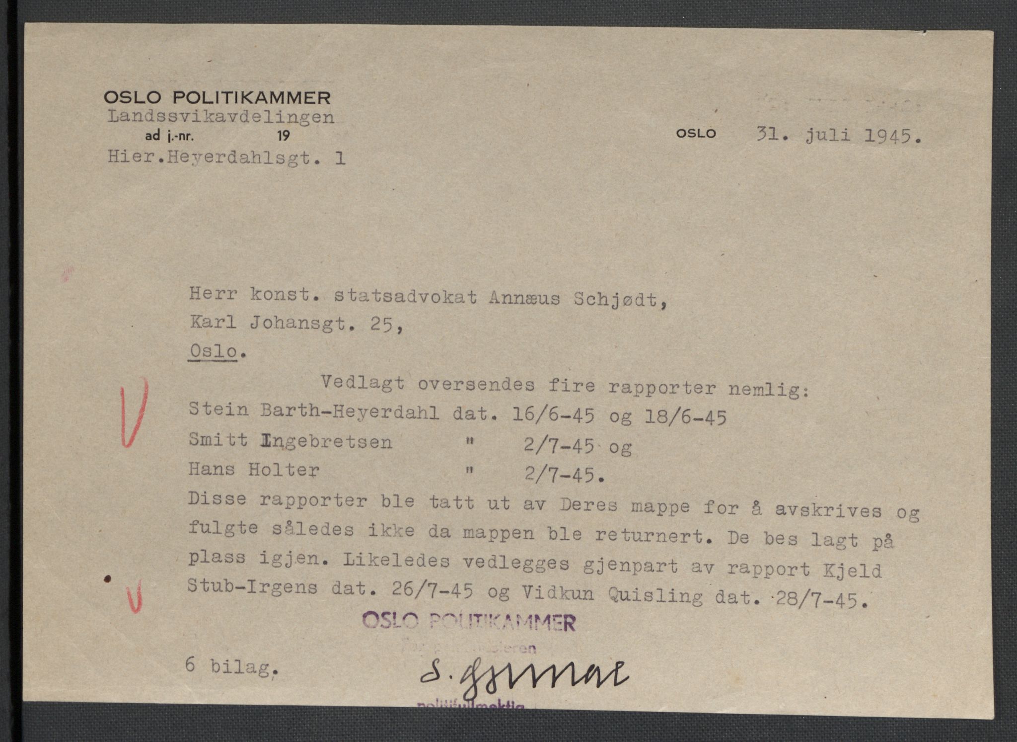 Landssvikarkivet, Oslo politikammer, AV/RA-S-3138-01/D/Da/L0003: Dnr. 29, 1945, p. 1431