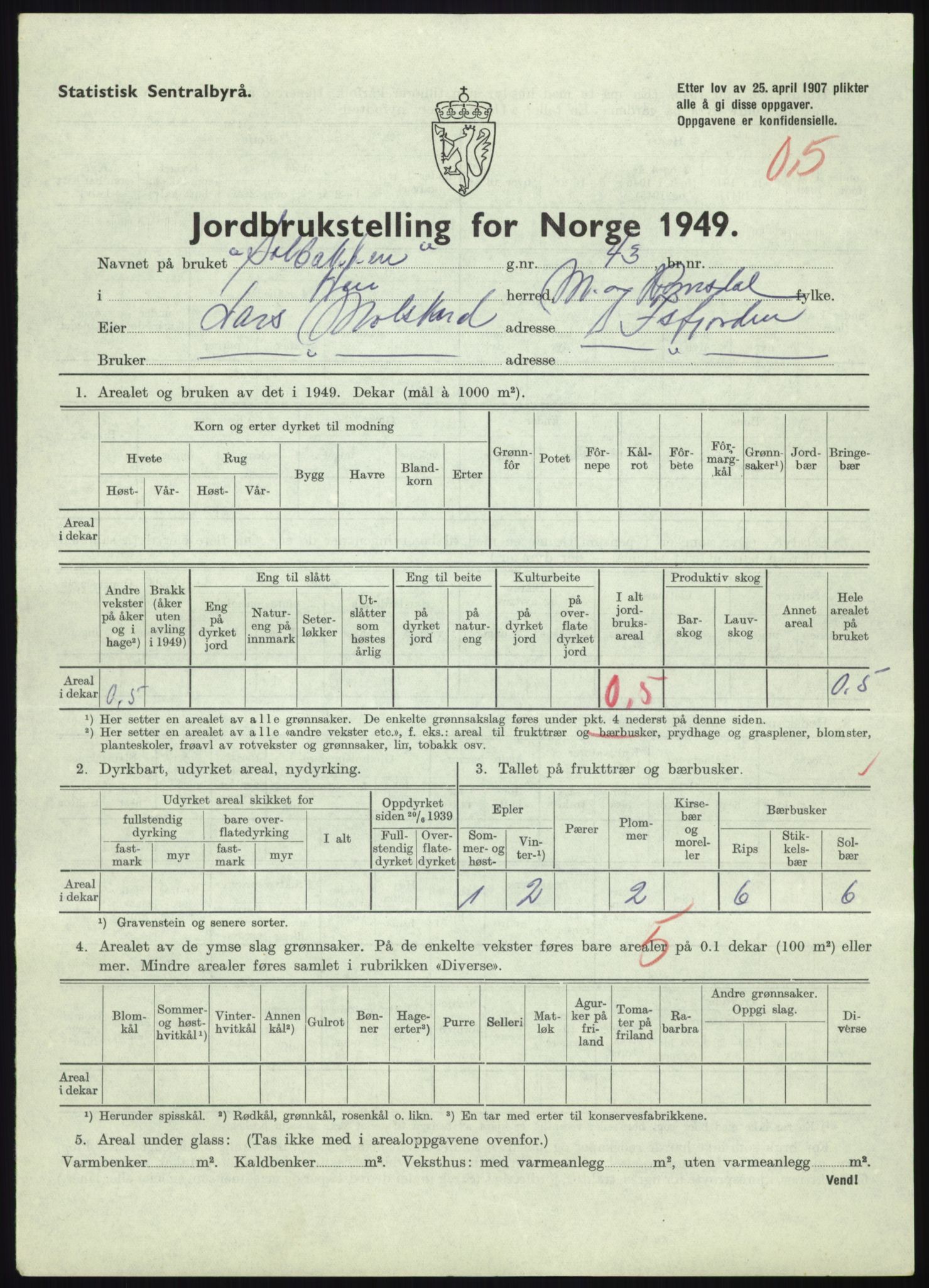 Statistisk sentralbyrå, Næringsøkonomiske emner, Jordbruk, skogbruk, jakt, fiske og fangst, AV/RA-S-2234/G/Gc/L0323: Møre og Romsdal: Grytten og Hen, 1949, p. 409