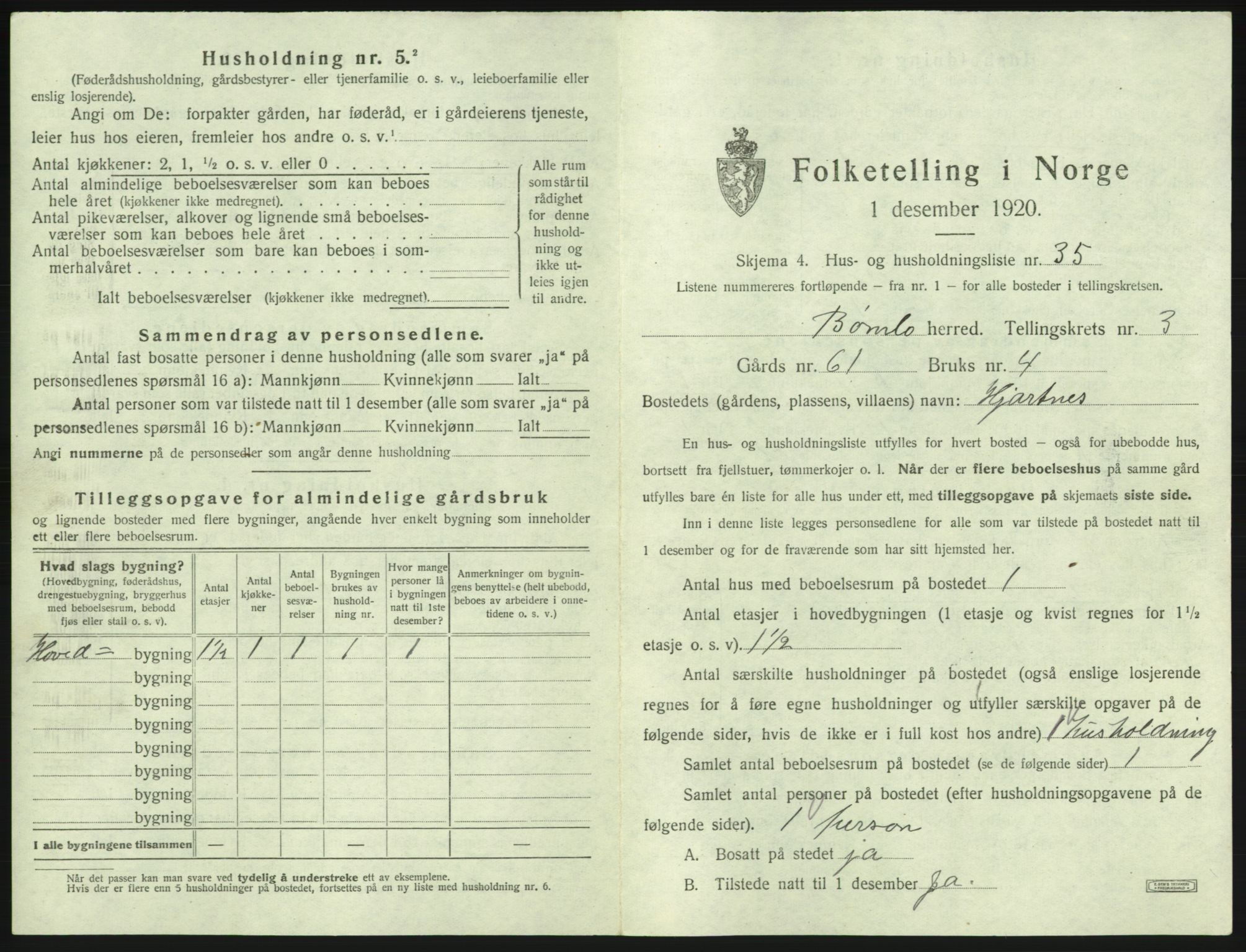 SAB, 1920 census for Bømlo, 1920, p. 426