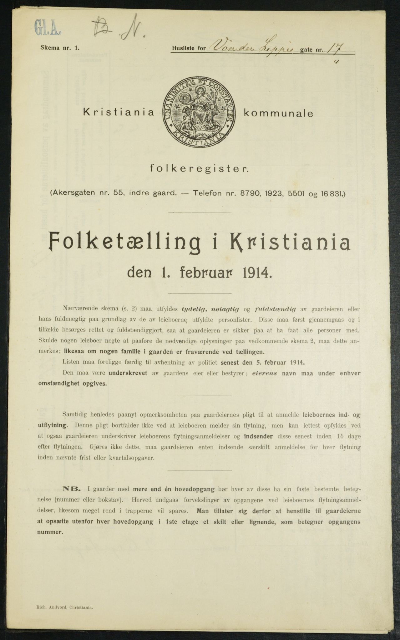 OBA, Municipal Census 1914 for Kristiania, 1914, p. 126448