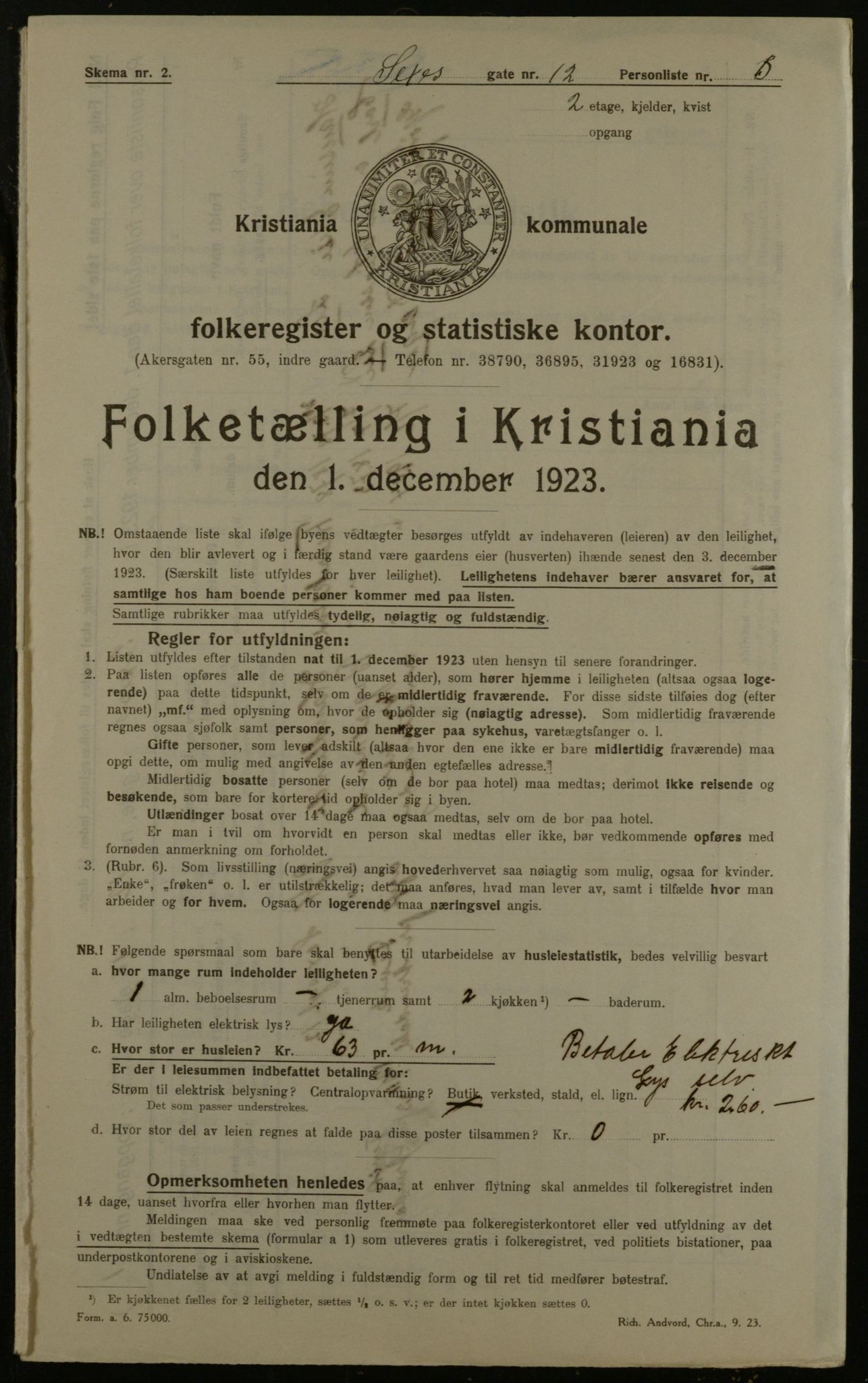 OBA, Municipal Census 1923 for Kristiania, 1923, p. 105002