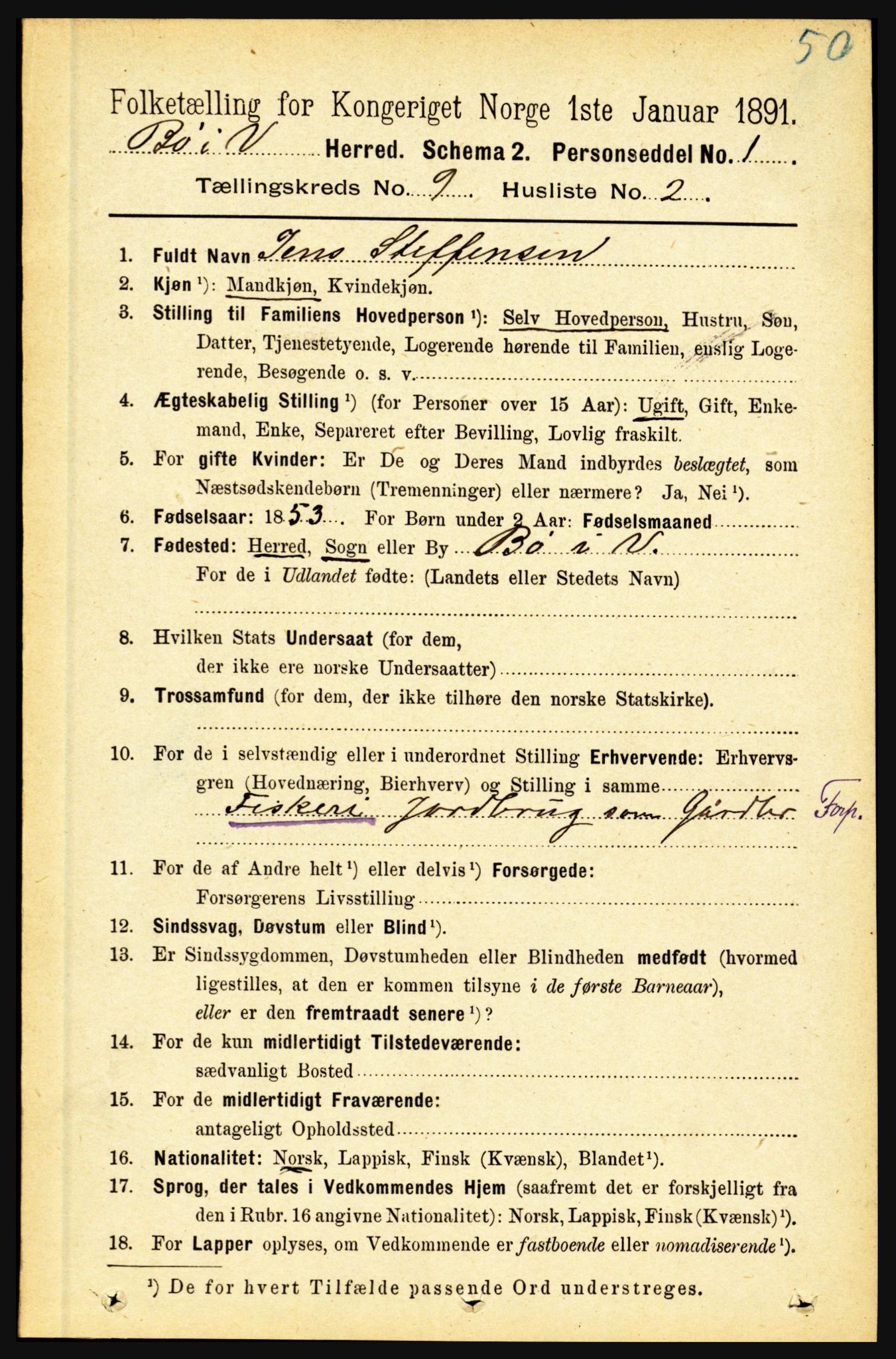 RA, 1891 census for 1867 Bø, 1891, p. 3325