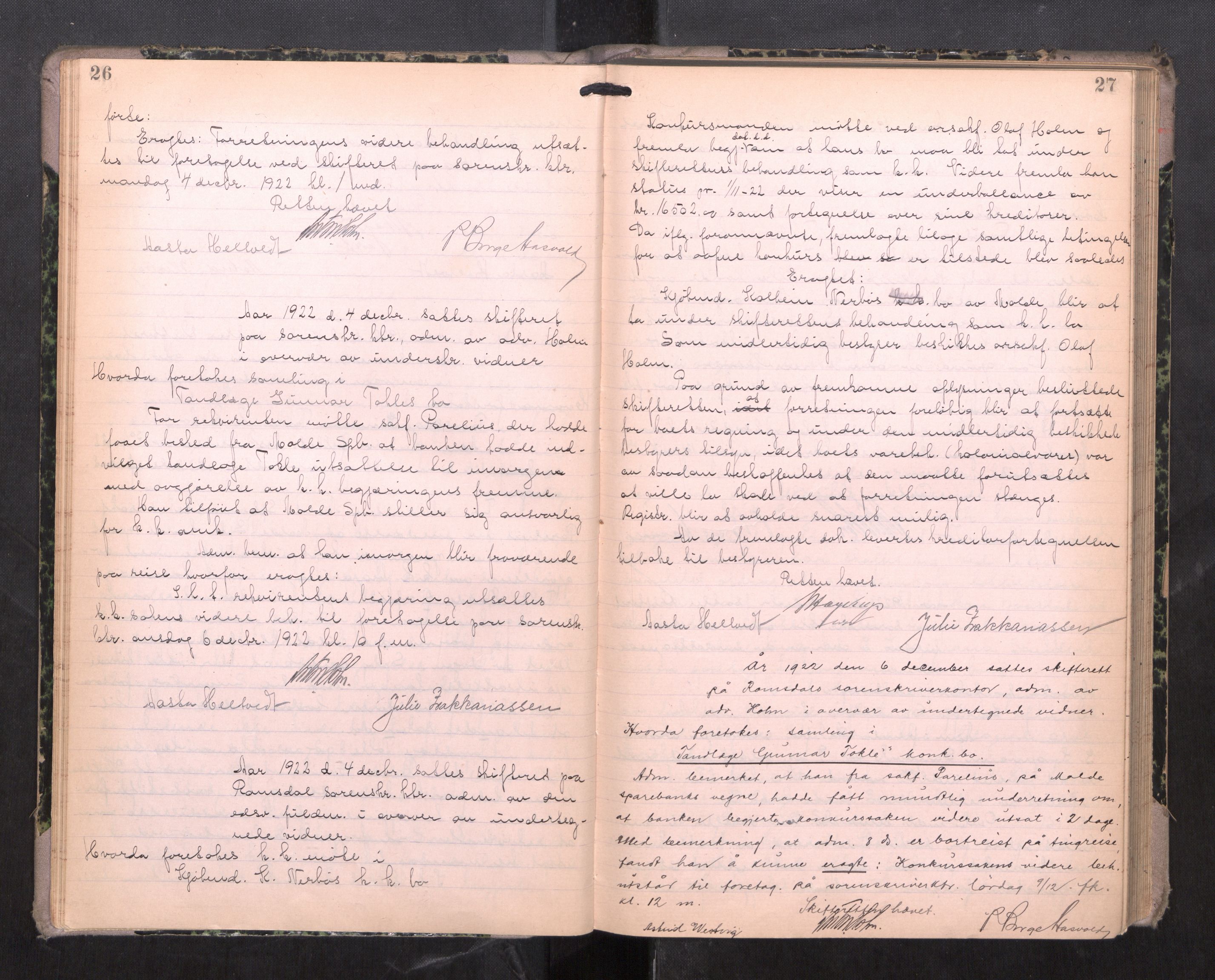 Romsdal sorenskriveri, AV/SAT-A-4149/1/3/3B/L0009: Skiftebehandlingsprotokoll, 1922-1928, p. 26-27