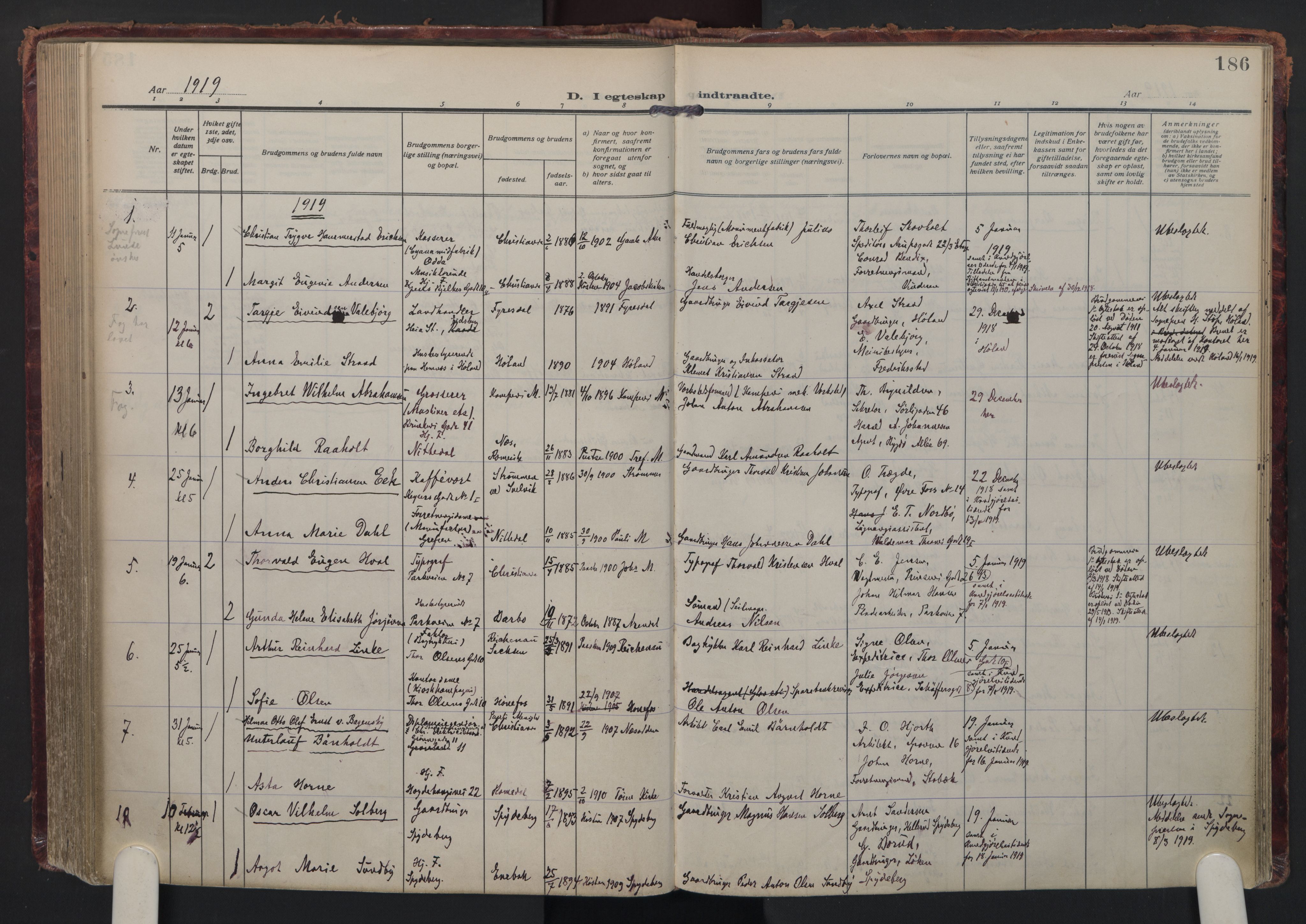 Trefoldighet prestekontor Kirkebøker, AV/SAO-A-10882/F/Fc/L0007: Parish register (official) no. III 7, 1914-1920, p. 186