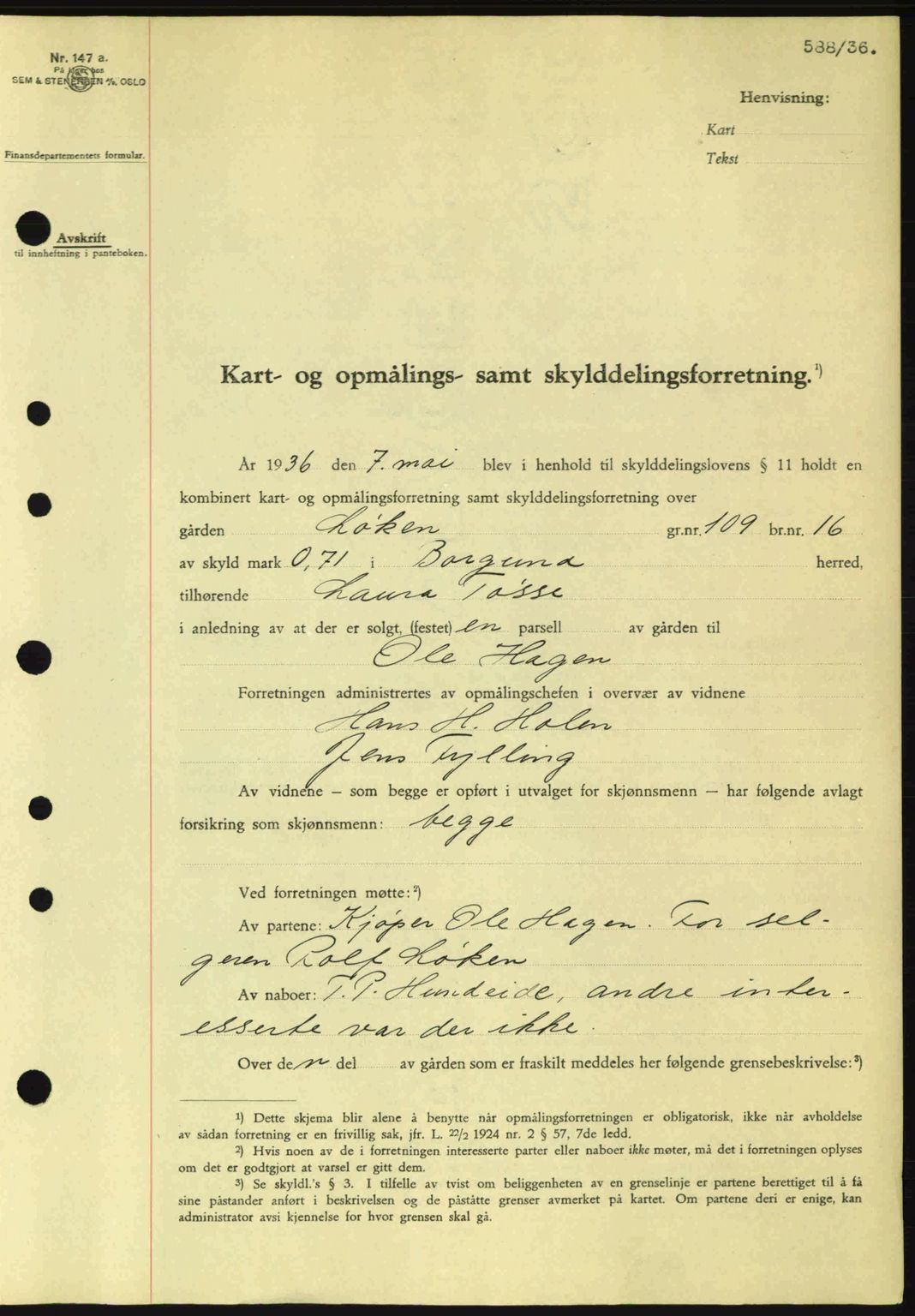 Nordre Sunnmøre sorenskriveri, AV/SAT-A-0006/1/2/2C/2Ca: Mortgage book no. A1, 1936-1936, Diary no: : 588/1936