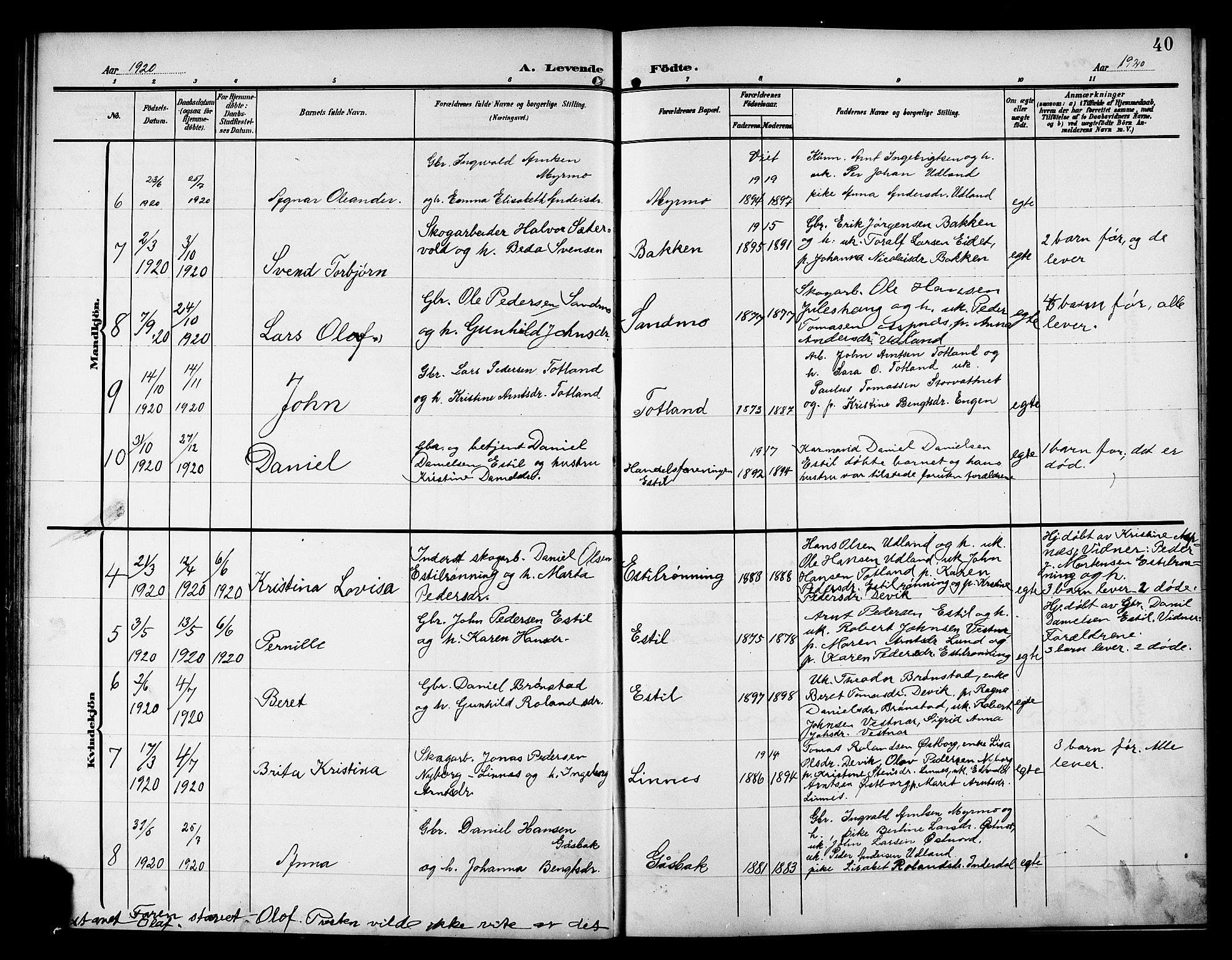 Ministerialprotokoller, klokkerbøker og fødselsregistre - Nord-Trøndelag, SAT/A-1458/757/L0506: Parish register (copy) no. 757C01, 1904-1922, p. 40