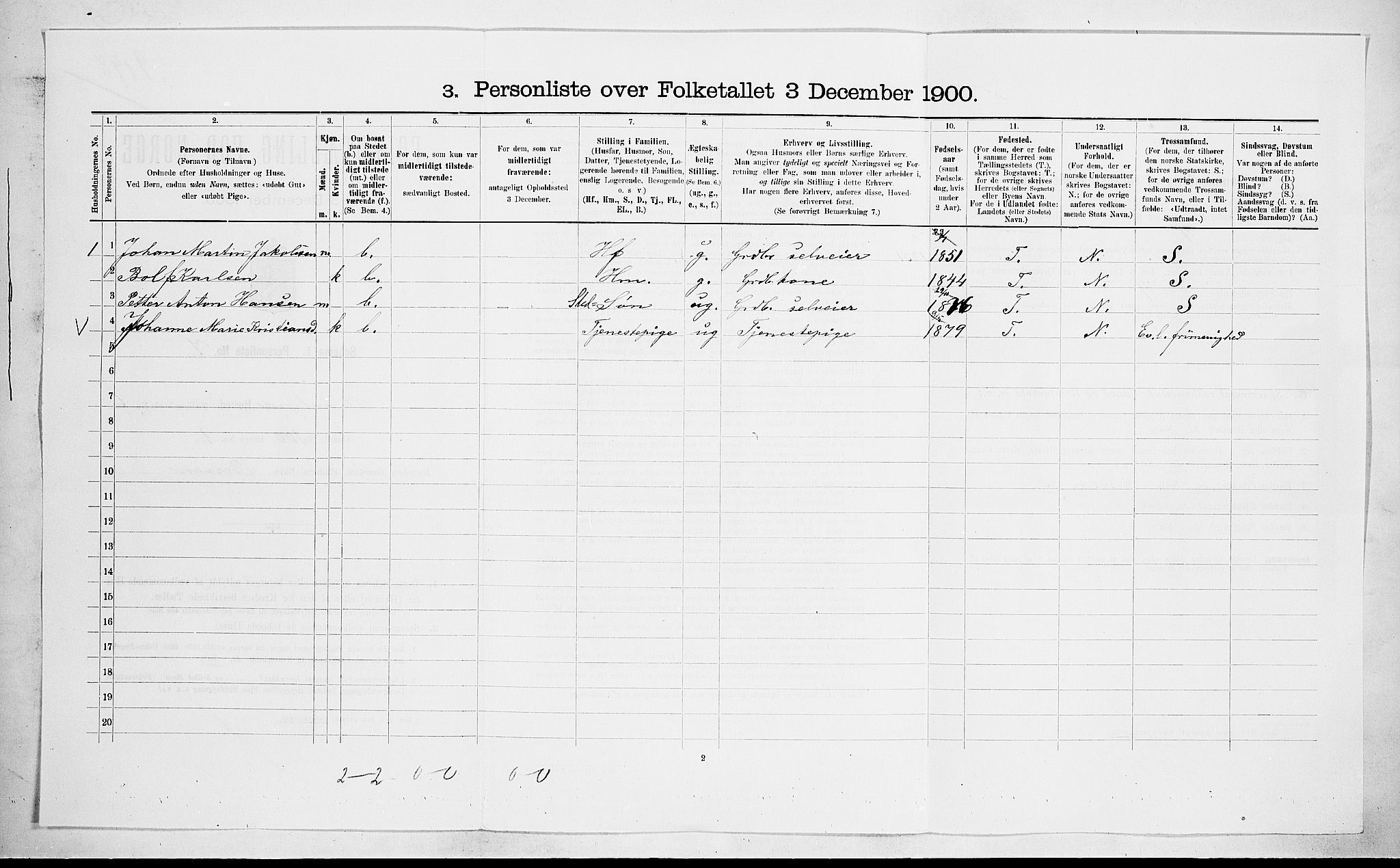 RA, 1900 census for Brunlanes, 1900, p. 872