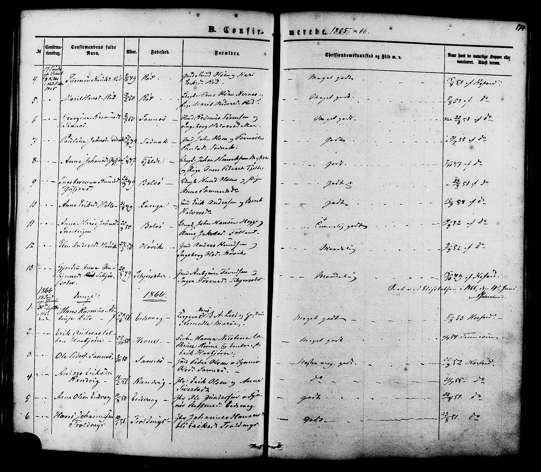 Ministerialprotokoller, klokkerbøker og fødselsregistre - Møre og Romsdal, AV/SAT-A-1454/551/L0625: Parish register (official) no. 551A05, 1846-1879, p. 174