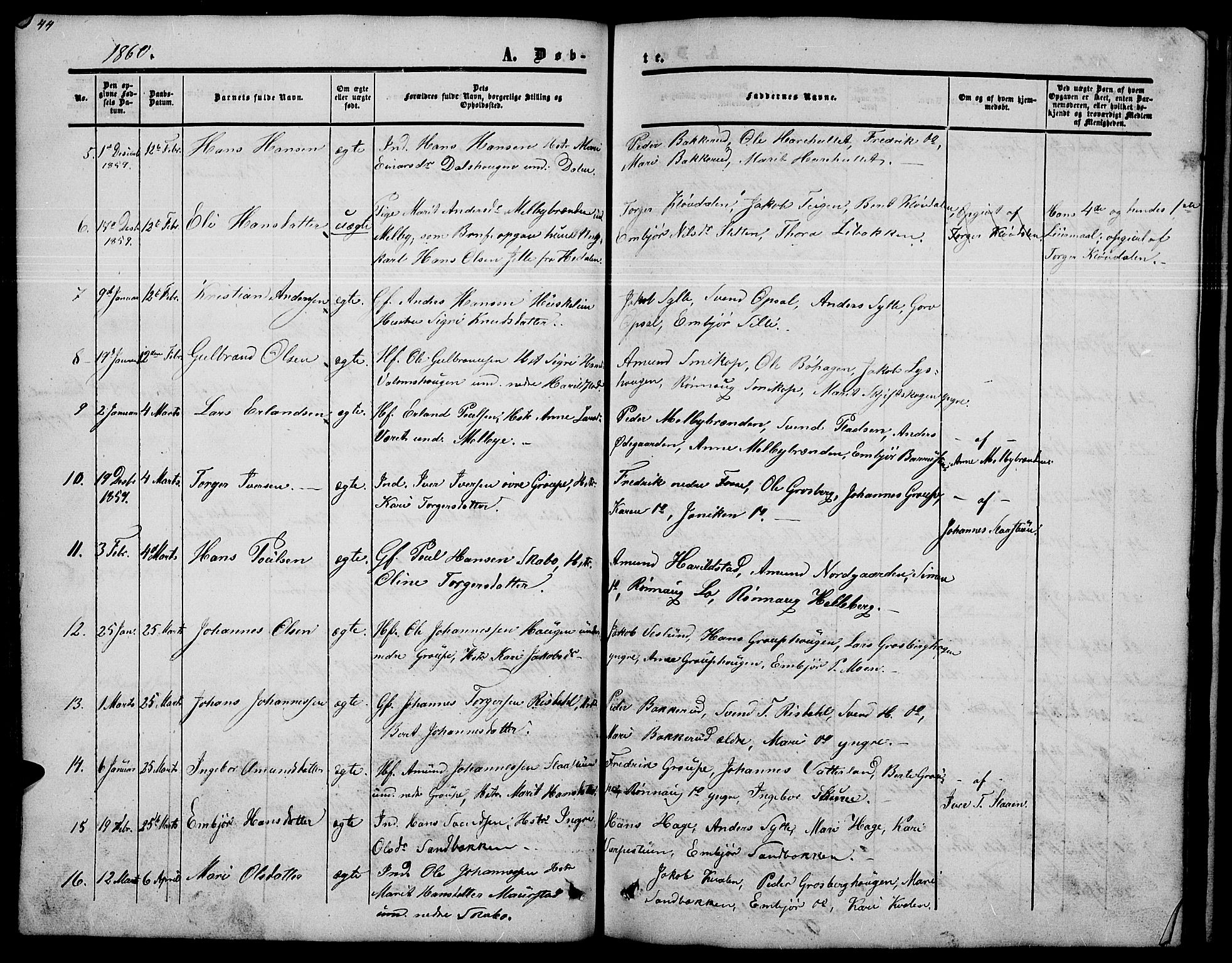 Nord-Fron prestekontor, AV/SAH-PREST-080/H/Ha/Hab/L0002: Parish register (copy) no. 2, 1851-1883, p. 44