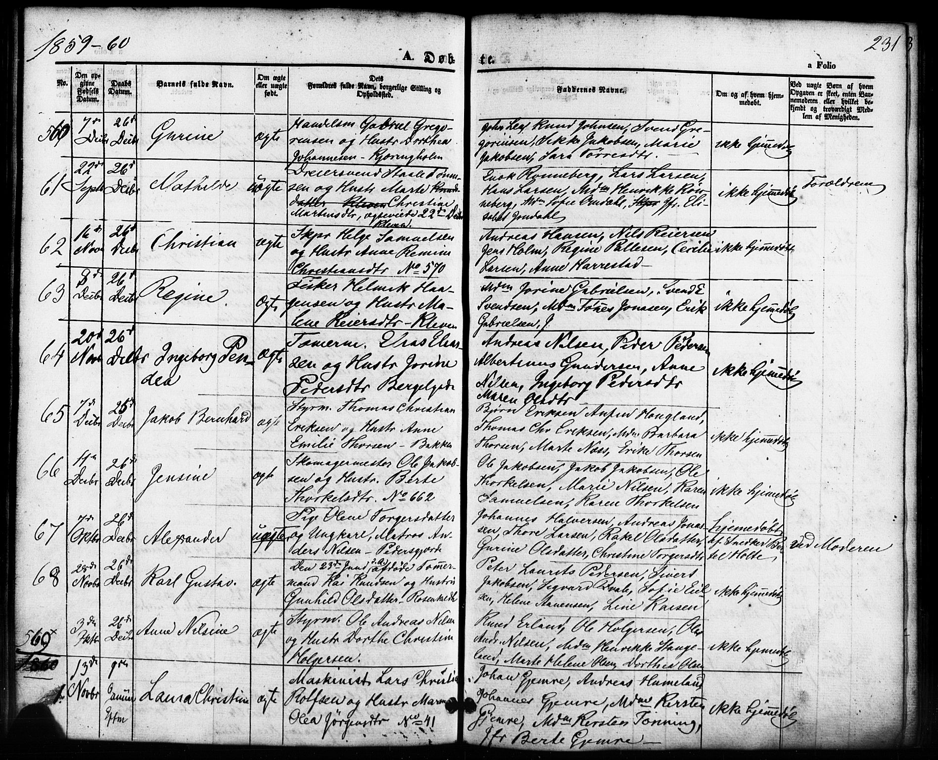 Domkirken sokneprestkontor, SAST/A-101812/001/30/30BB/L0010: Parish register (copy) no. B 10, 1855-1860, p. 231