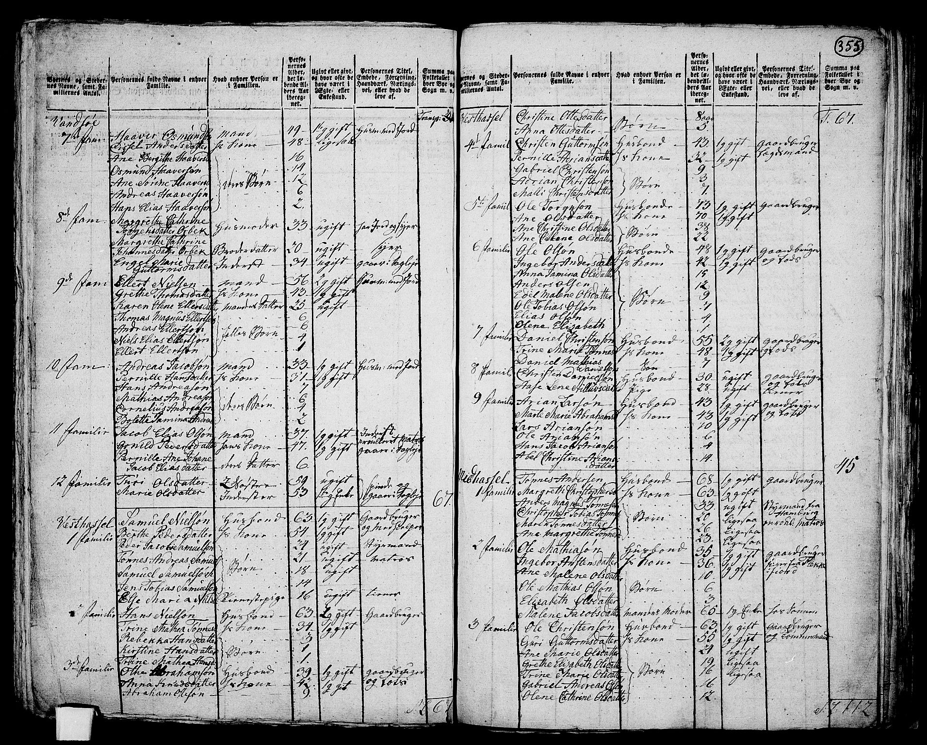 RA, 1801 census for 1041P Vanse, 1801, p. 354b-355a