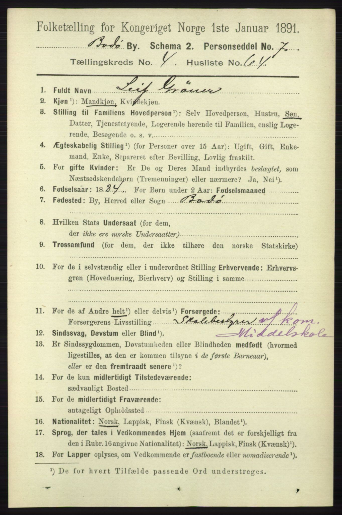 RA, 1891 census for 1804 Bodø, 1891, p. 3794