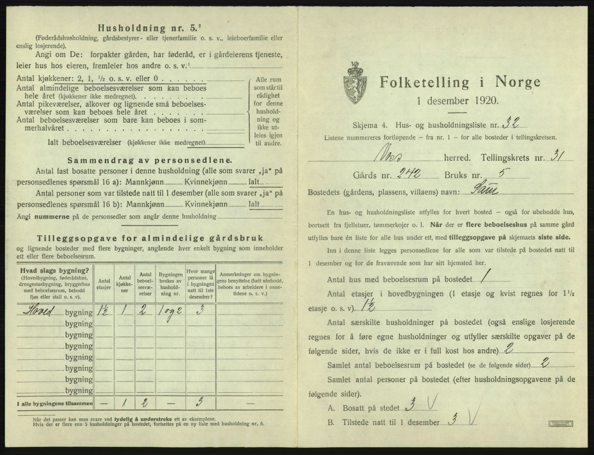 SAB, 1920 census for Voss, 1920, p. 2749