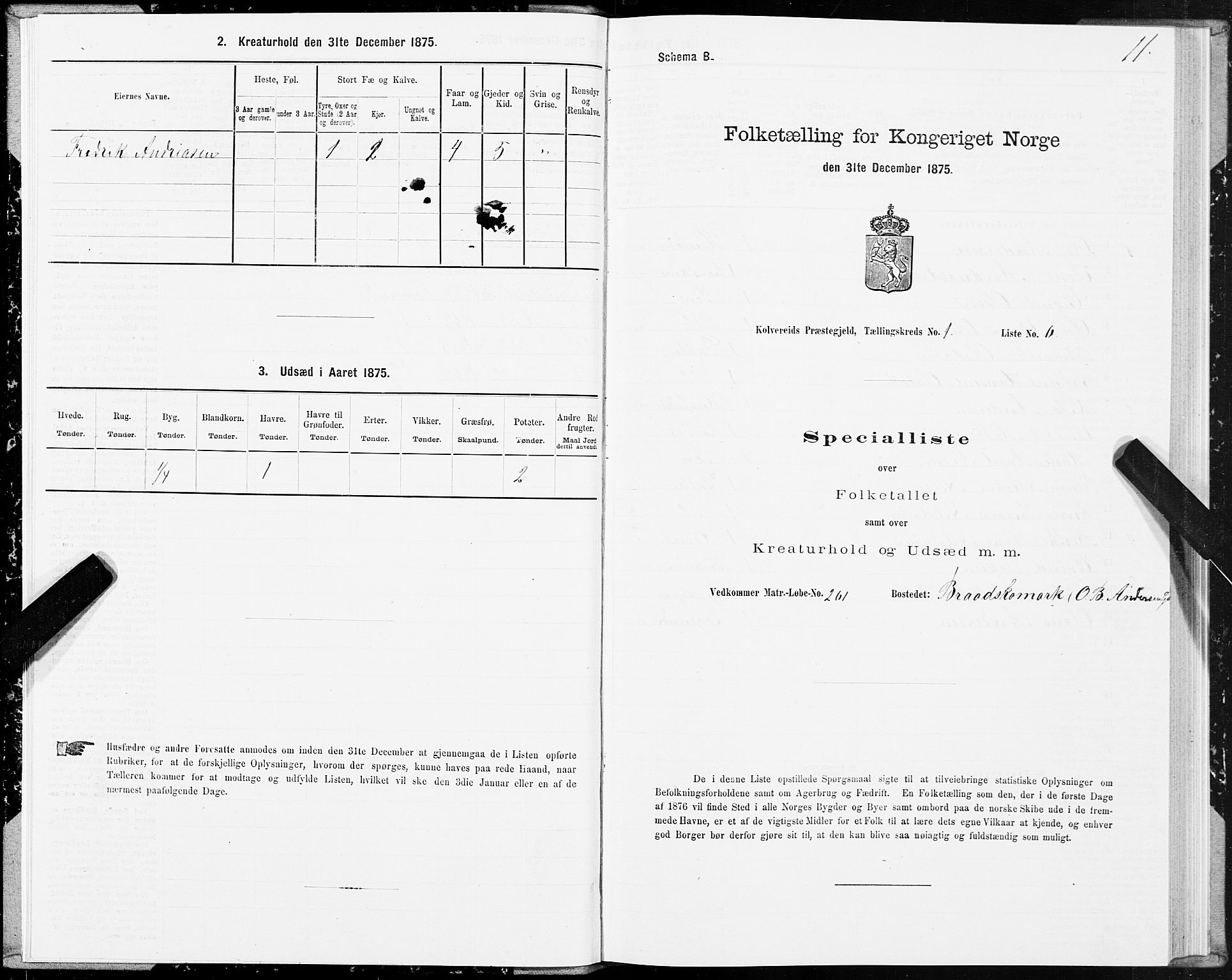 SAT, 1875 census for 1752P Kolvereid, 1875, p. 1011