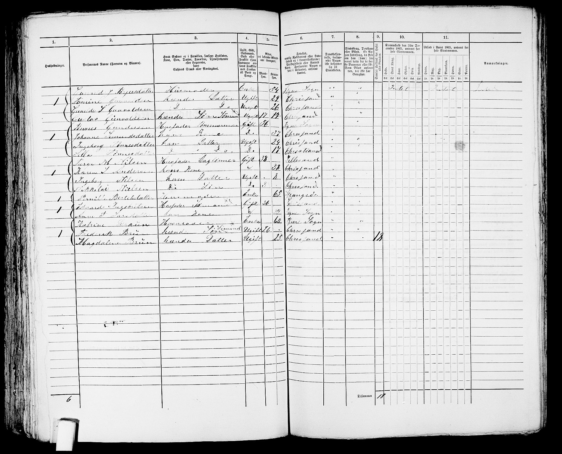 RA, 1865 census for Kristiansand, 1865, p. 1881