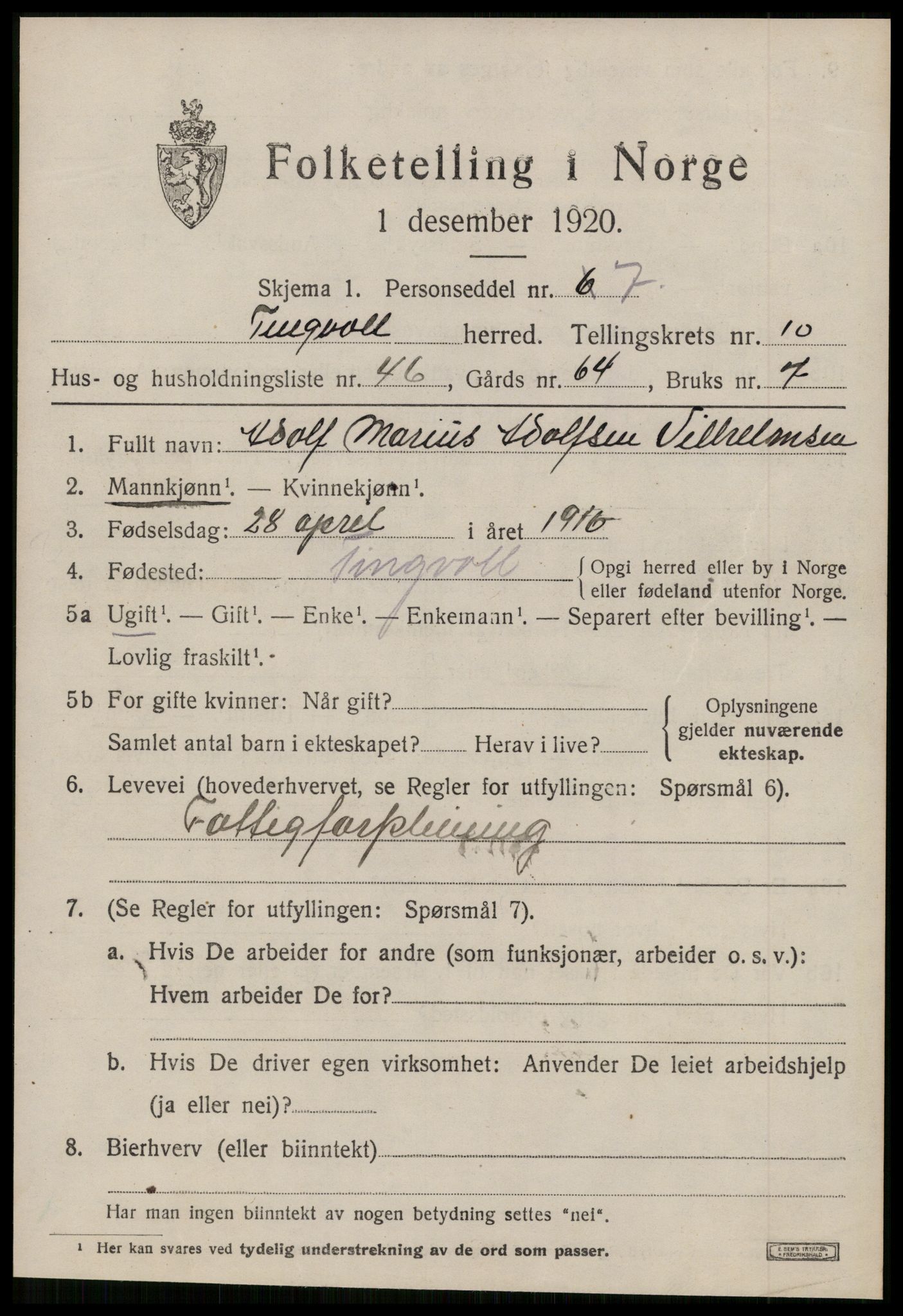 SAT, 1920 census for Tingvoll, 1920, p. 5718