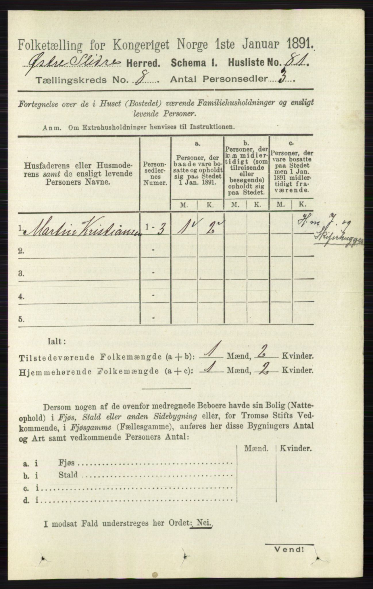 RA, 1891 census for 0544 Øystre Slidre, 1891, p. 2542