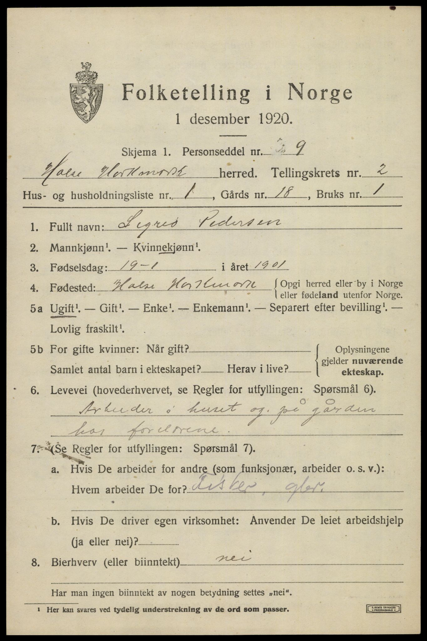 SAK, 1920 census for Halse og Harkmark, 1920, p. 2041
