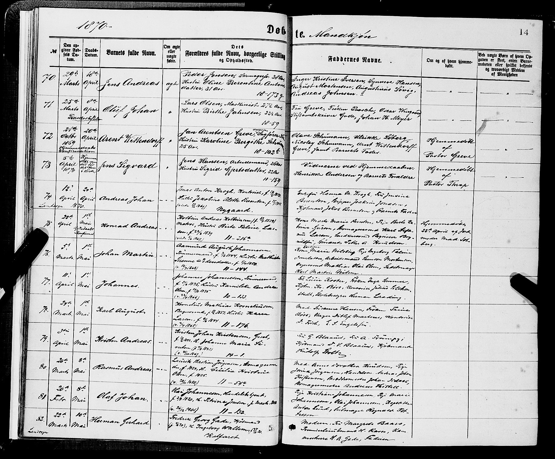 Domkirken sokneprestembete, SAB/A-74801/H/Hab/L0013: Parish register (copy) no. B 6, 1869-1876, p. 14