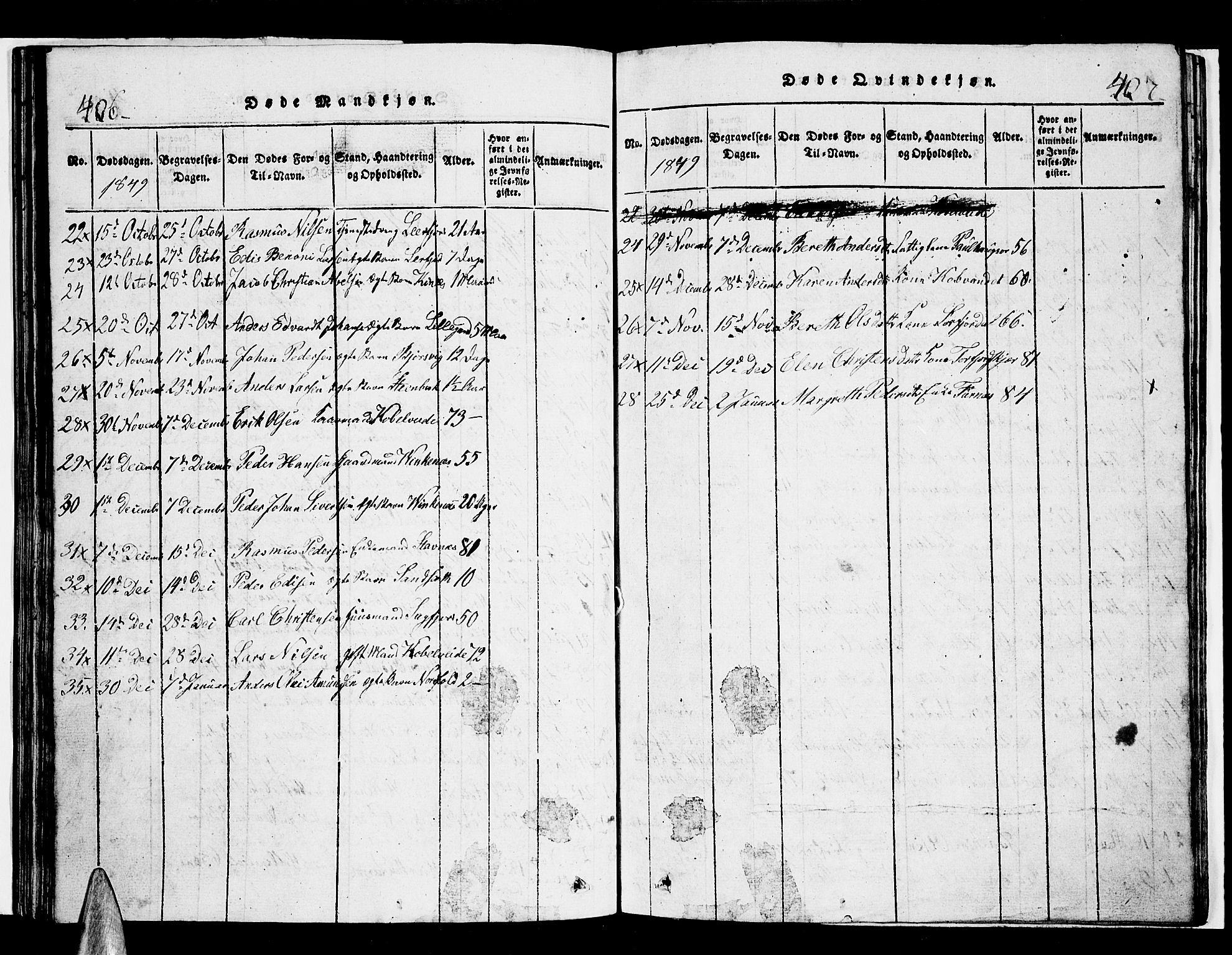 Ministerialprotokoller, klokkerbøker og fødselsregistre - Nordland, AV/SAT-A-1459/853/L0773: Parish register (copy) no. 853C01, 1821-1859, p. 406-407