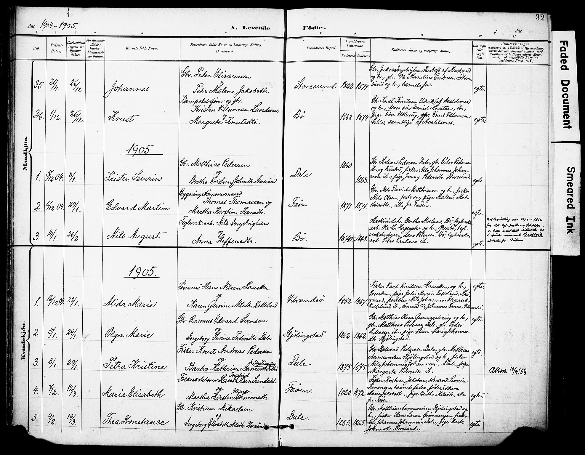 Torvastad sokneprestkontor, SAST/A -101857/H/Ha/Haa/L0017: Parish register (official) no. A 16, 1899-1911, p. 32