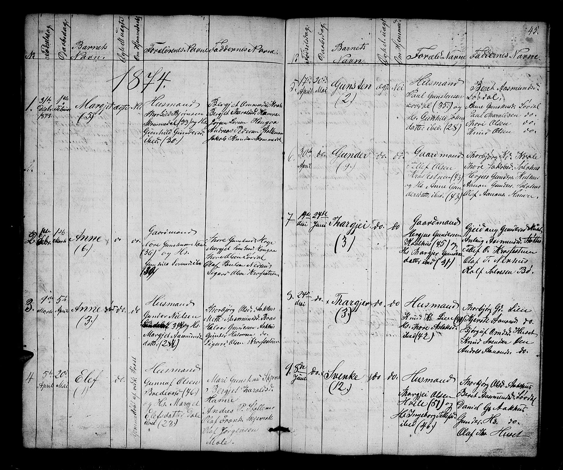 Bygland sokneprestkontor, AV/SAK-1111-0006/F/Fb/Fbb/L0002: Parish register (copy) no. B 2, 1848-1886, p. 45