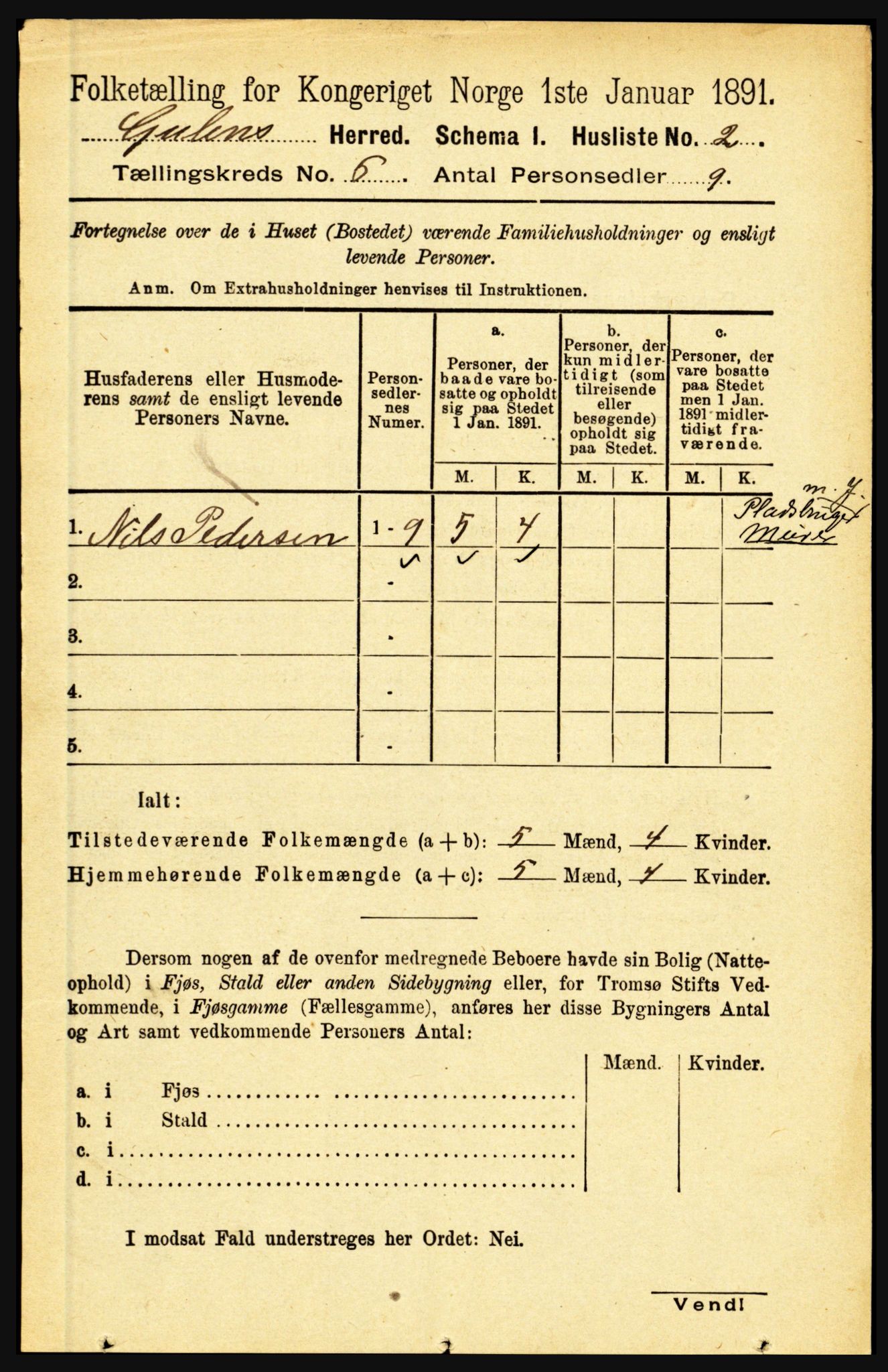 RA, 1891 census for 1411 Gulen, 1891, p. 1890