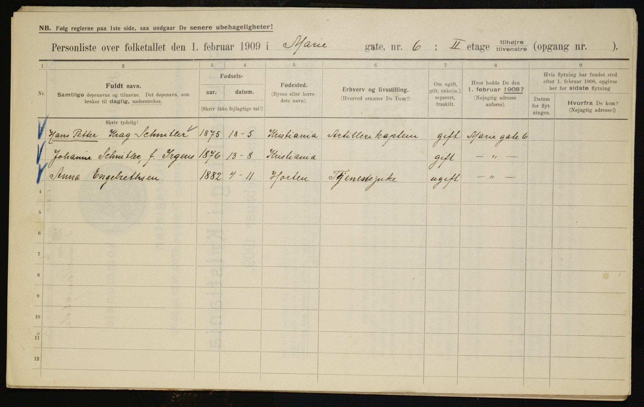 OBA, Municipal Census 1909 for Kristiania, 1909, p. 56914