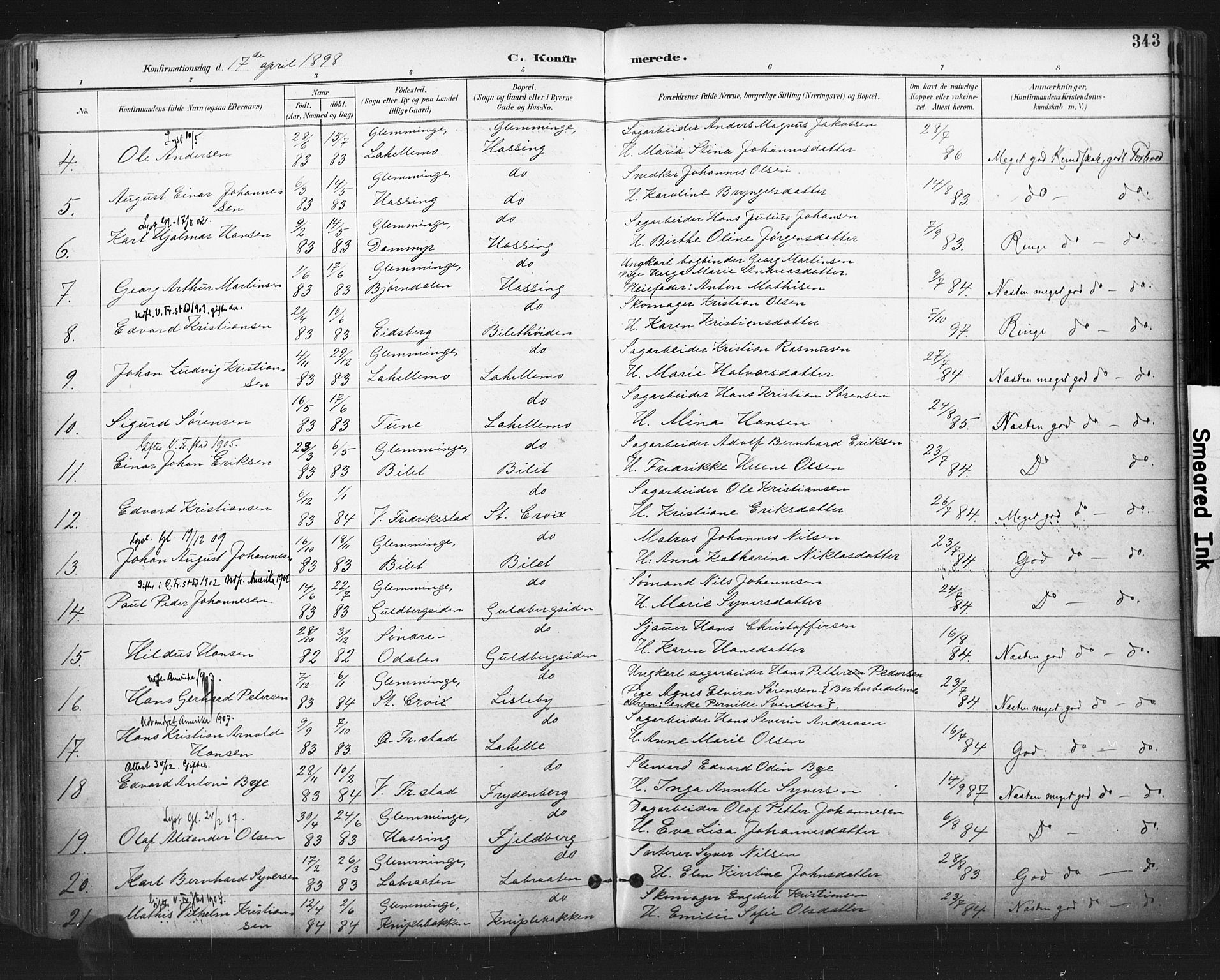 Glemmen prestekontor Kirkebøker, SAO/A-10908/F/Fa/L0013: Parish register (official) no. 13, 1892-1907, p. 343